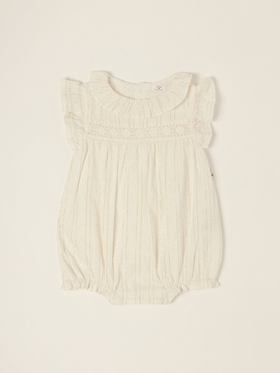 Tutina bianca in misto cotone con colletto classico da neonata_0