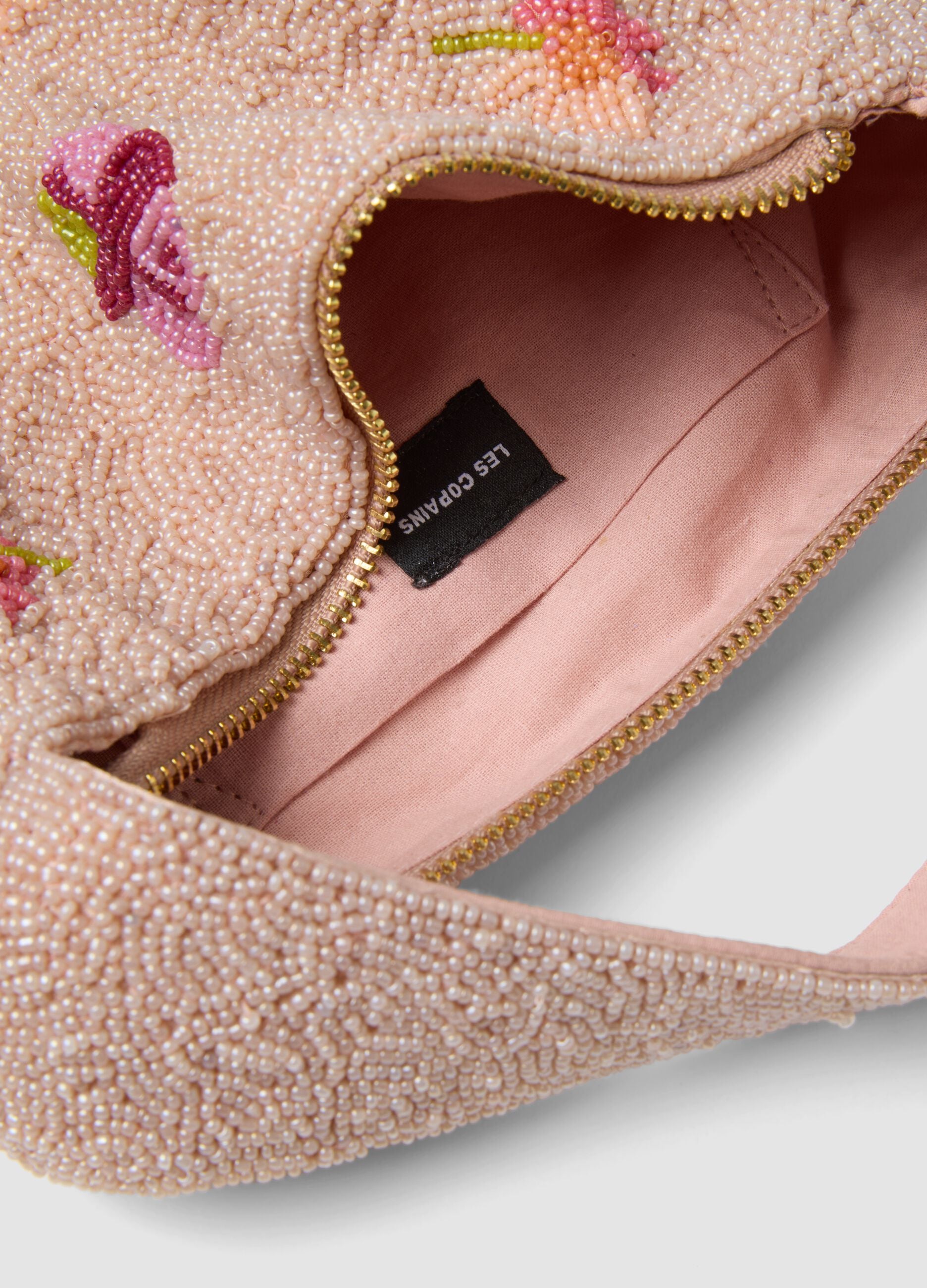 Pink bag with floral bead embroidery