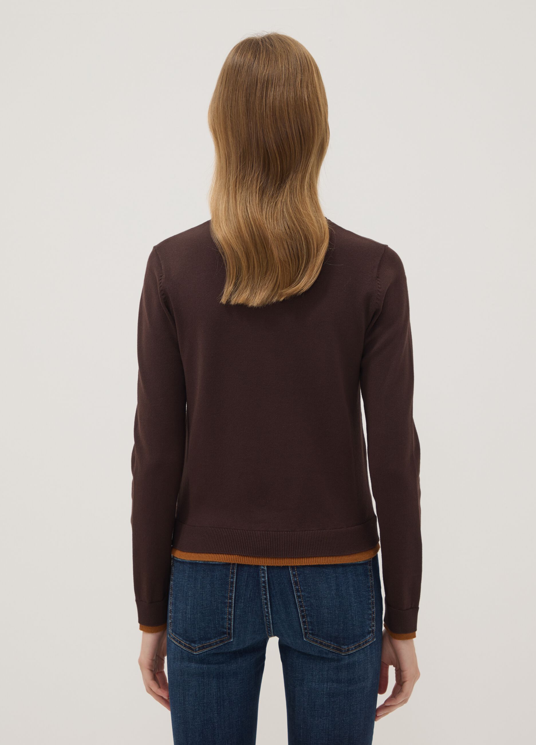 Brown long-sleeved viscose-blend jumper