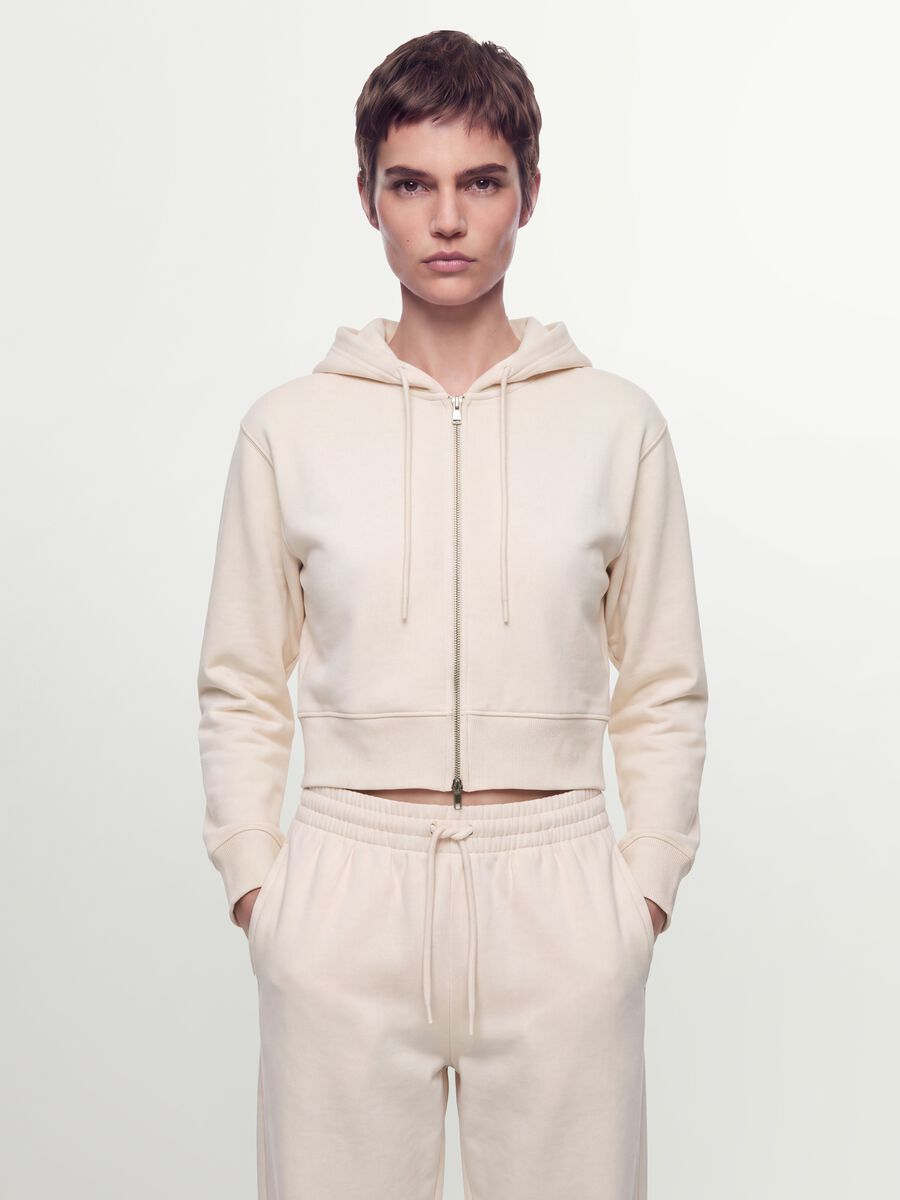 White fitted cotton-blend full-zip hoodie_0