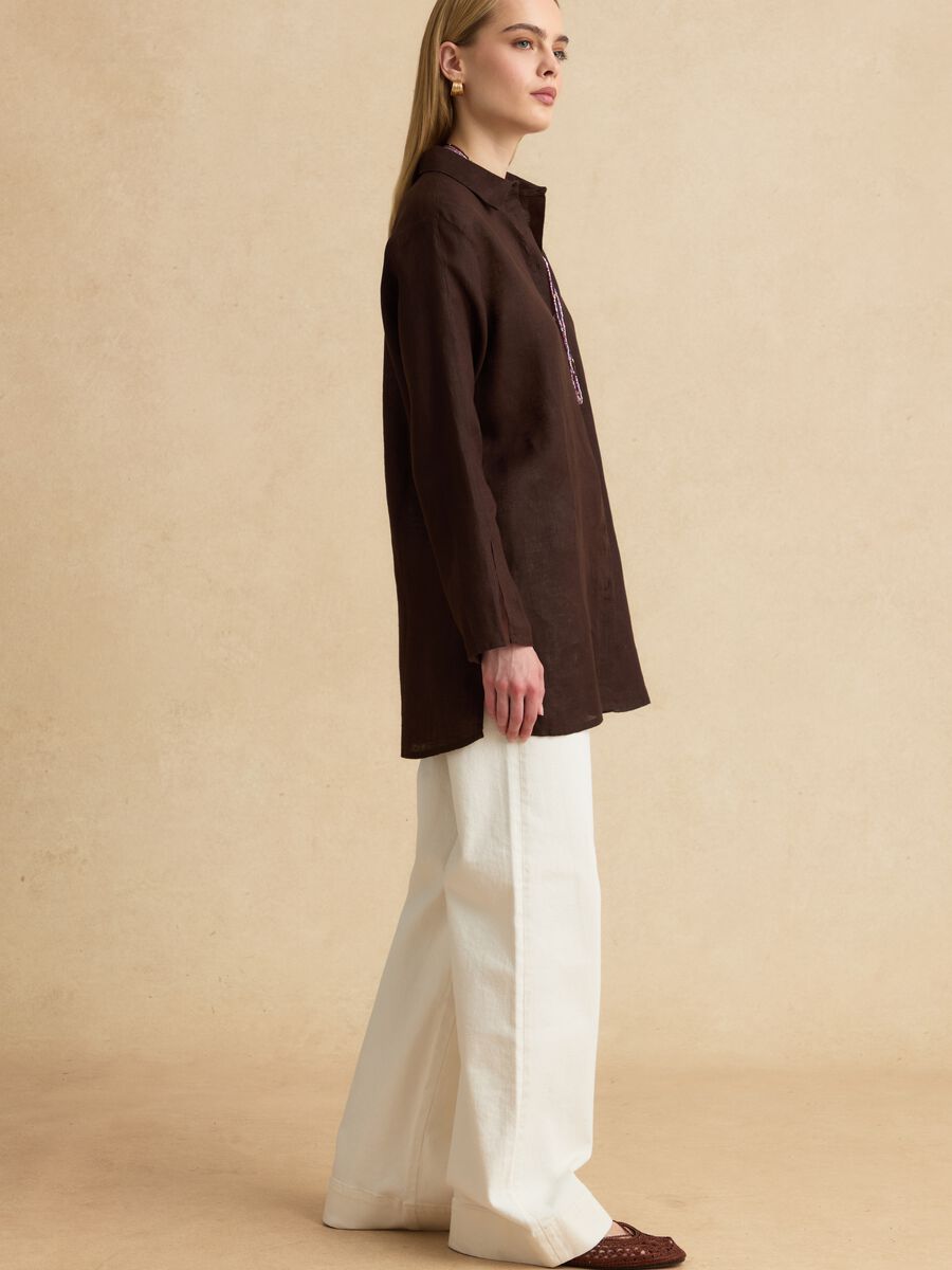 Oversized pure linen brown shirt_2