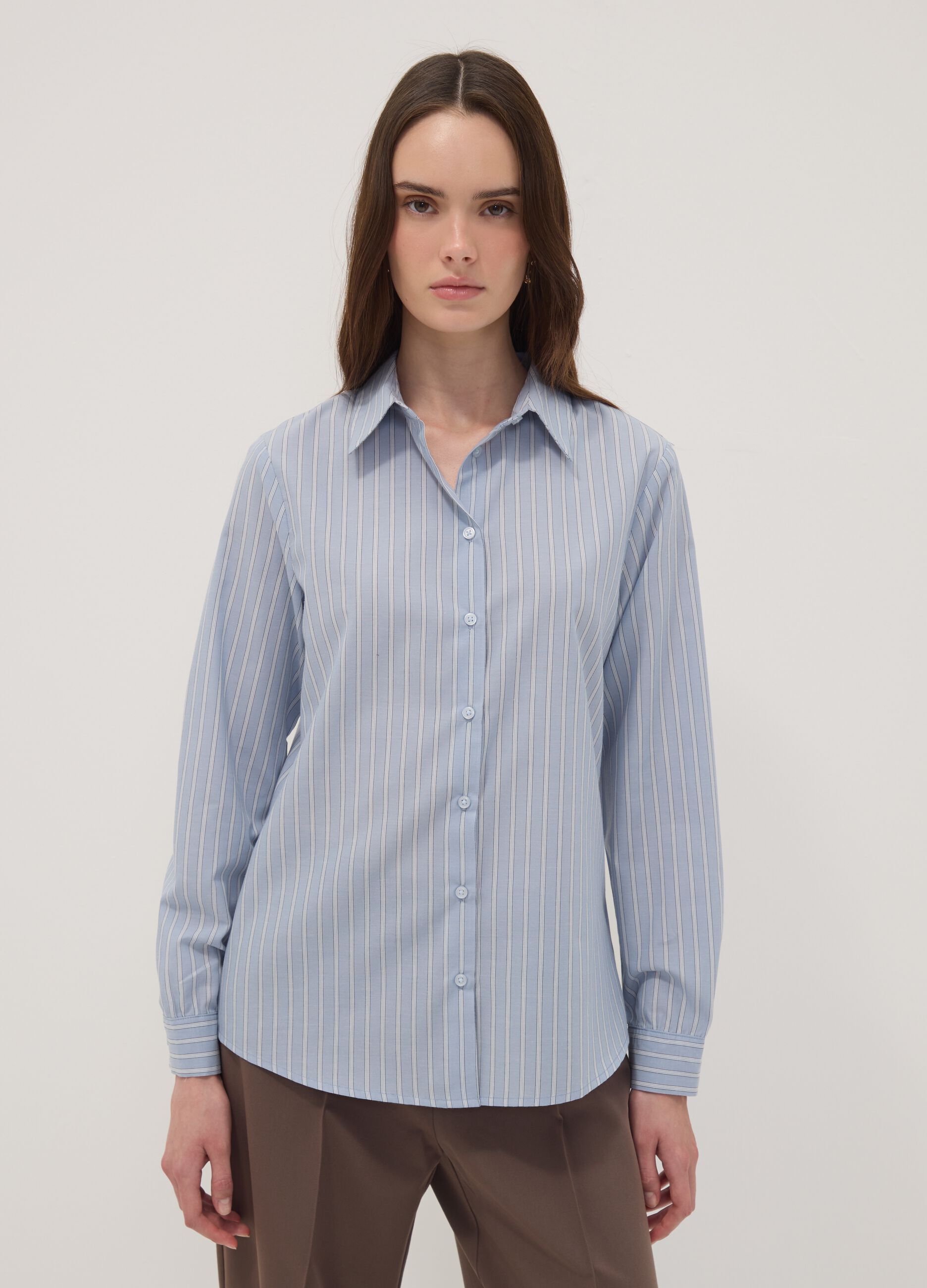 Blue striped long-sleeve slim-fit shirt