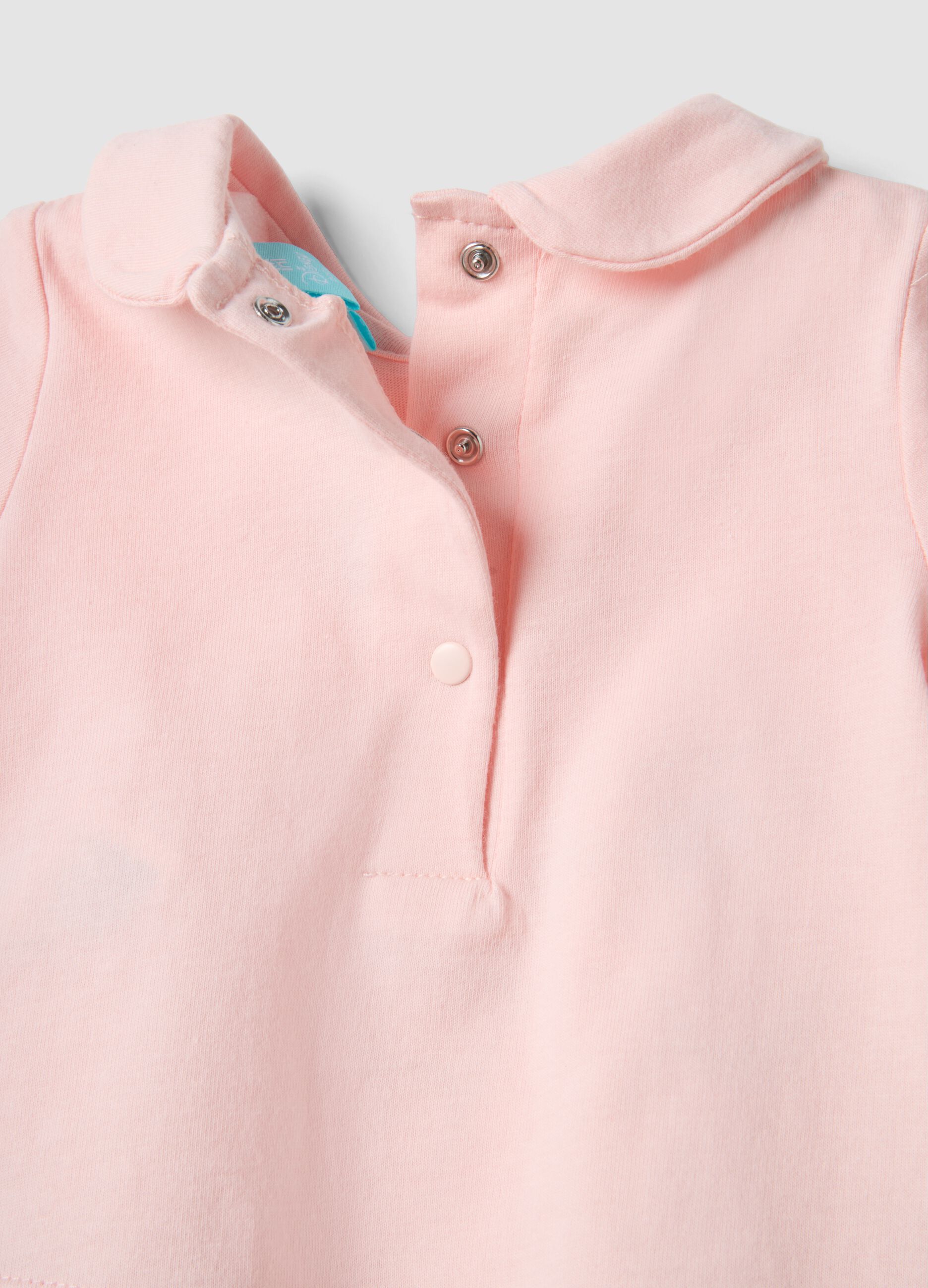 Baby girl pink pure cotton bodysuit with collar and print