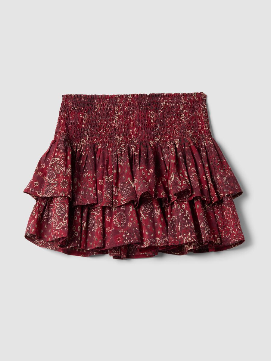 Red pure cotton mini skirt with ruffles and pattern_4