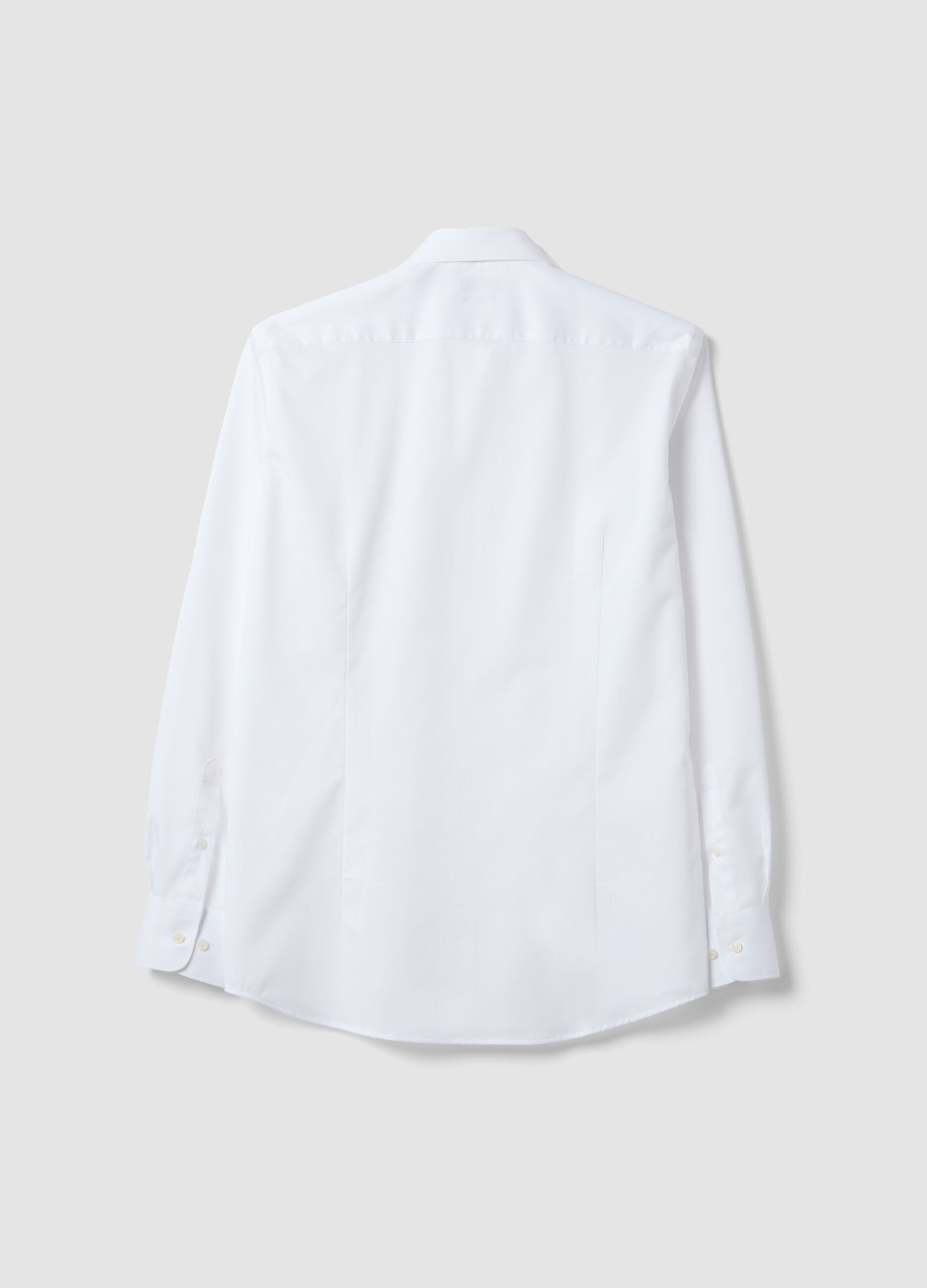 White slim-fit pure cotton shirt with French collar, non-iron