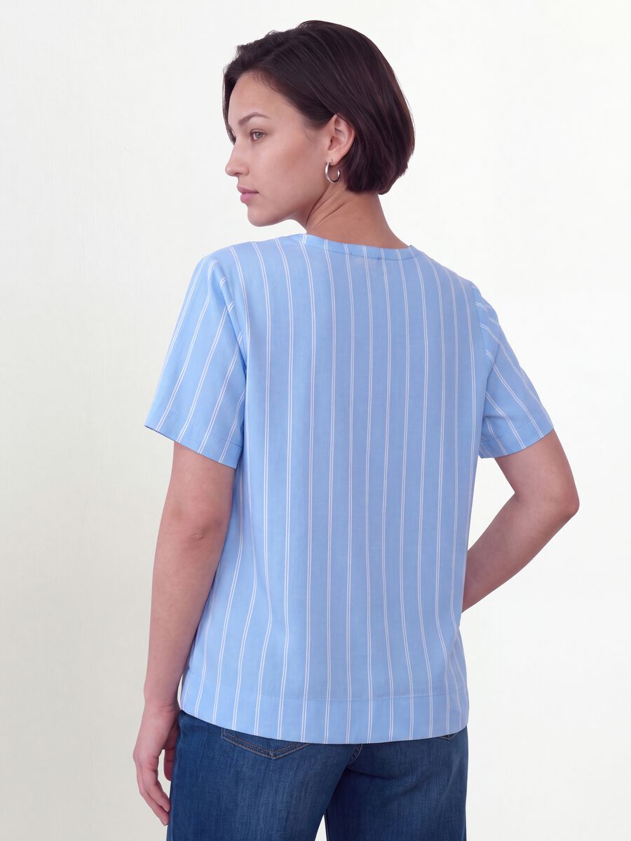 Blue striped pure viscose blouse with Mandarin collar, regular fit_3