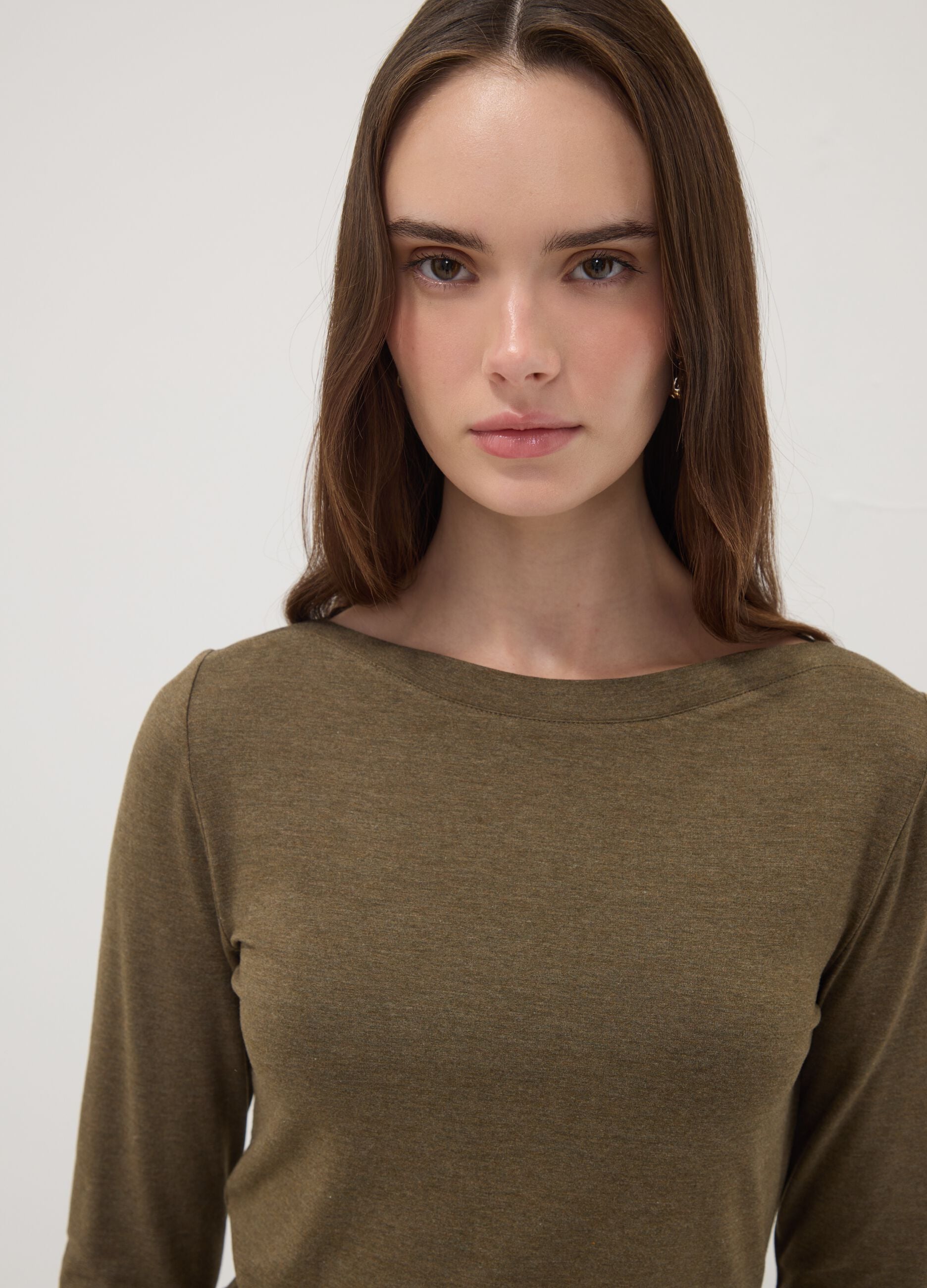 Green stretch-viscose slim-fit T-shirt