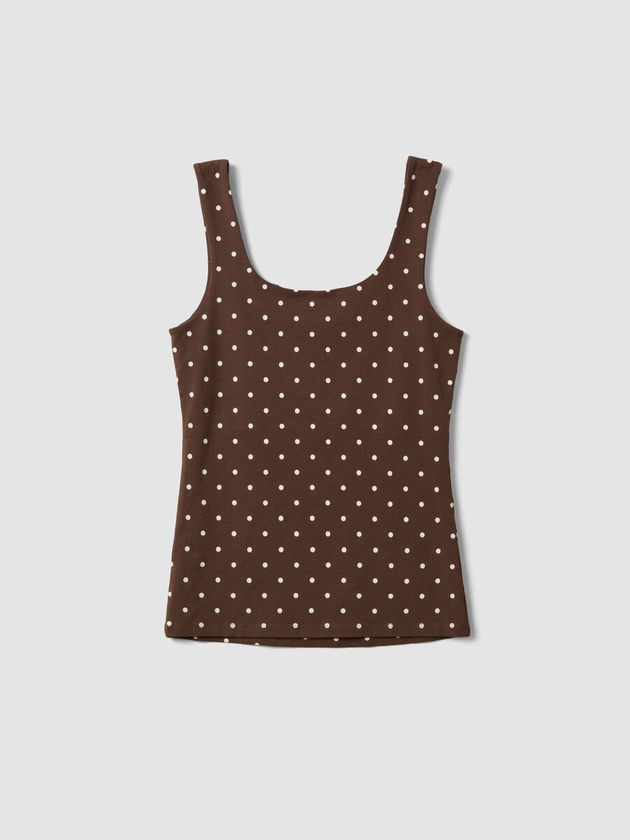 Brown fitted polka-dot stretch cotton top_5