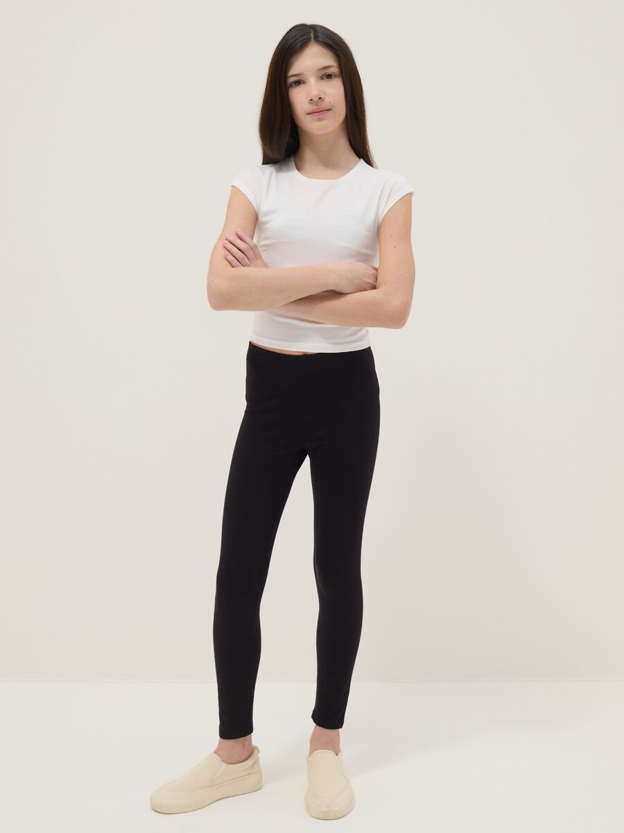 Leggings in cotone elasticizzato nero da ragazza slim fit_0