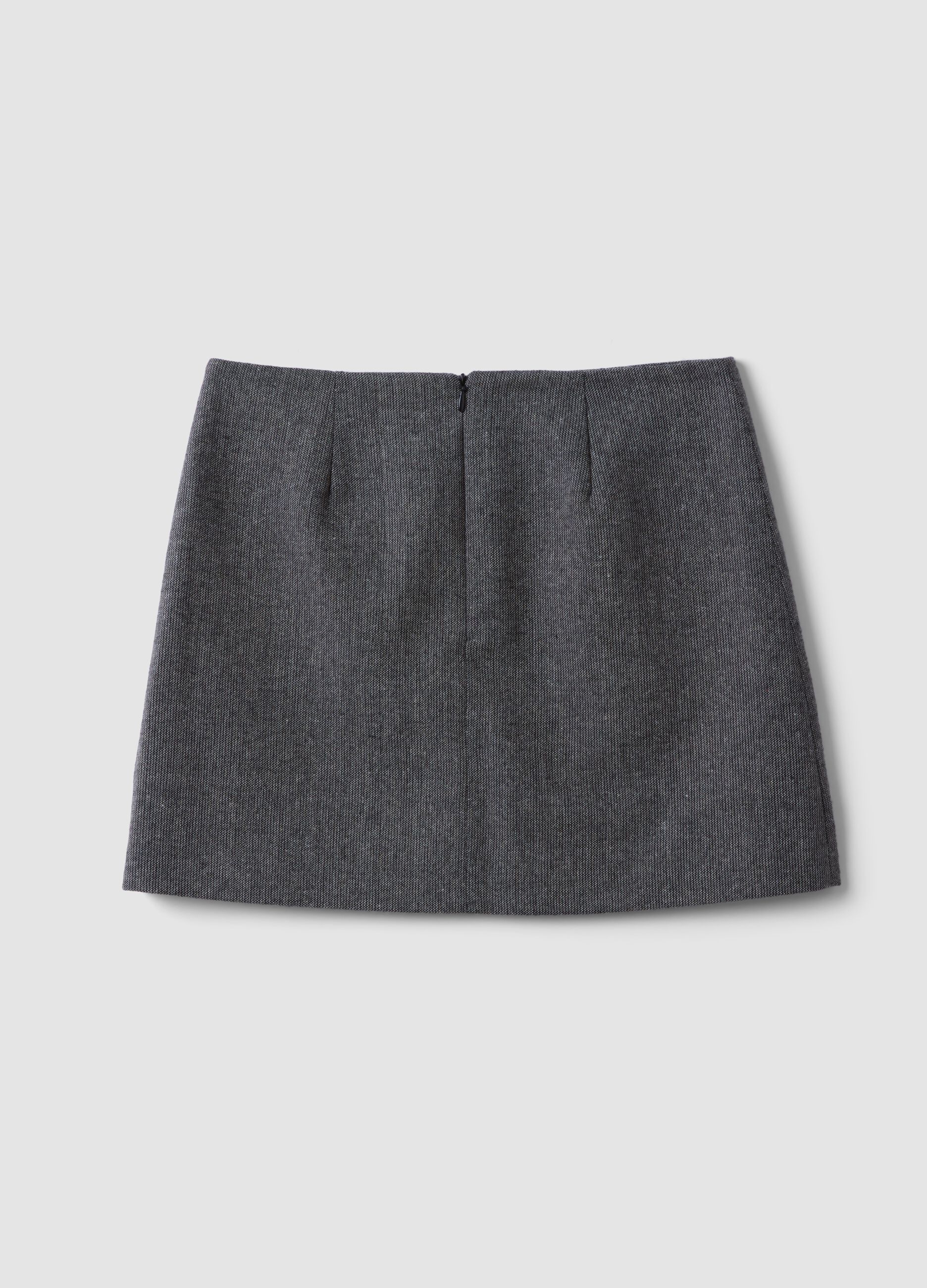 Grey wool-blend and viscose skirt with lining