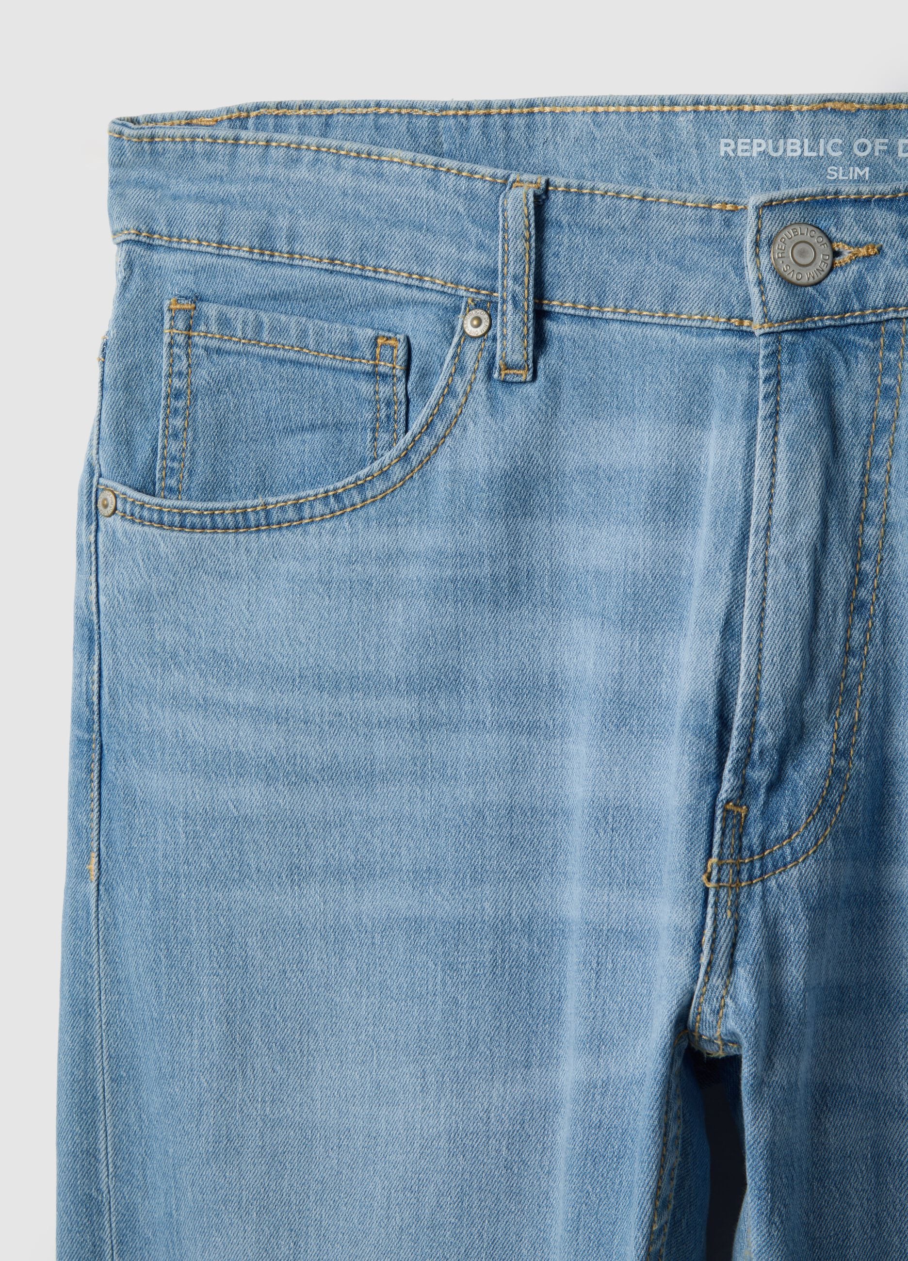 Light blue stretch cotton slim fit jeans