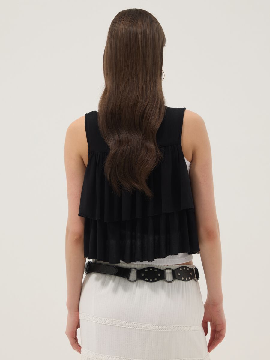 Black pure viscose gilet with ruffles_3