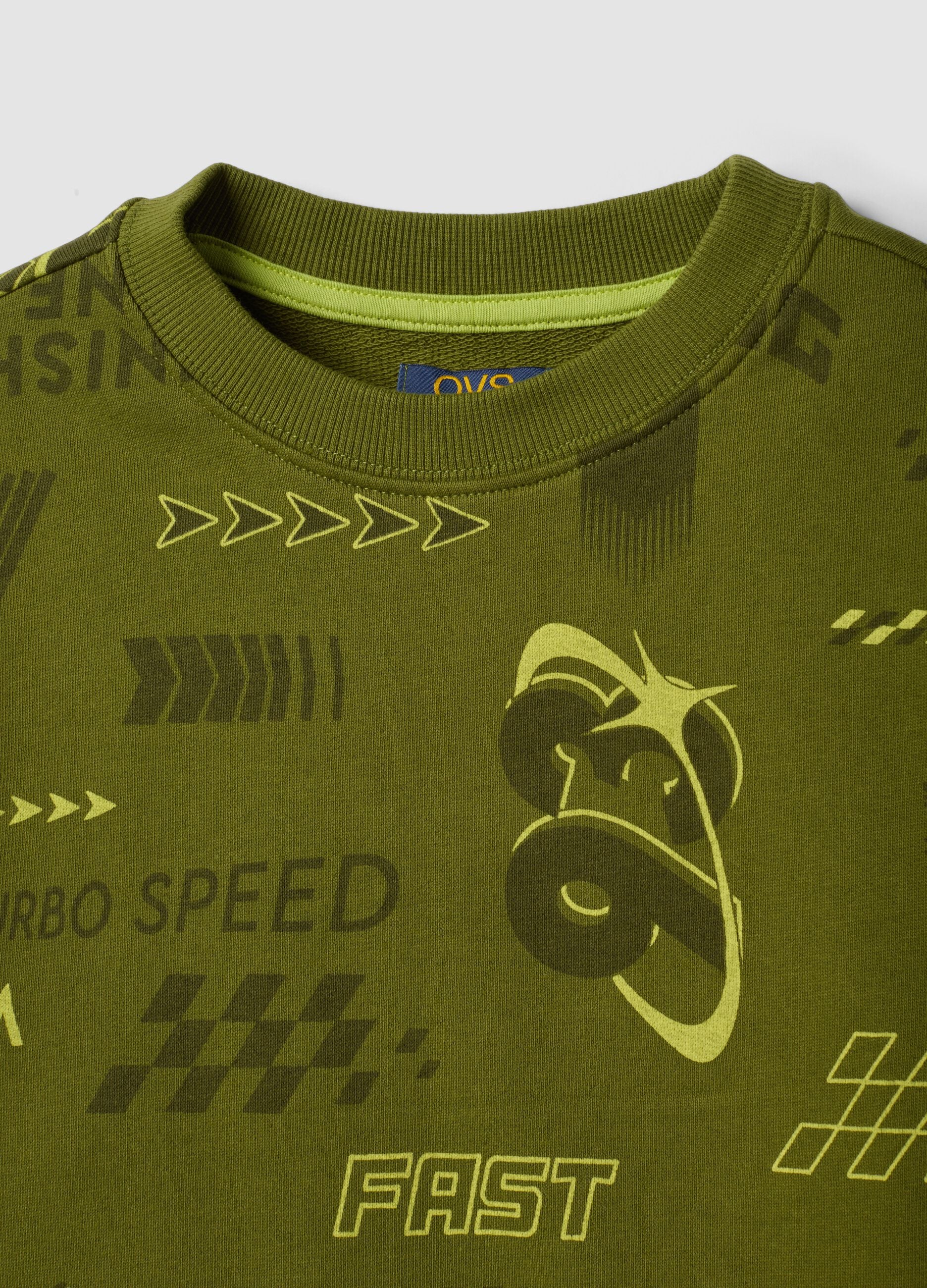 Green cotton and viscose blend racing-print sweatshirt, oversized fit