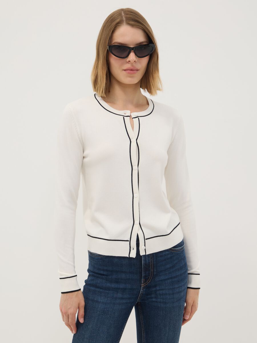White stretch viscose regular-fit cardigan_0