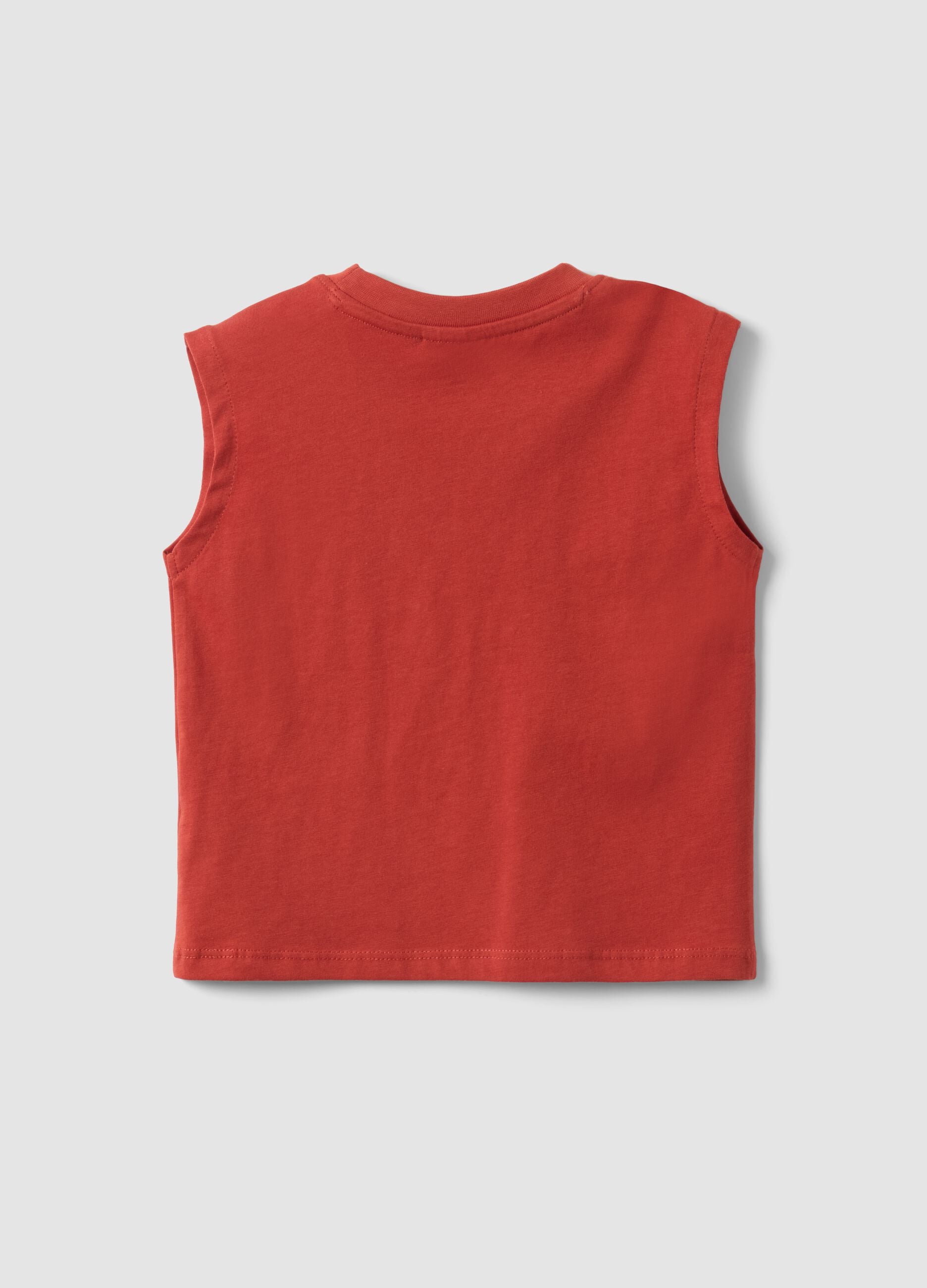 Red children's pure cotton tank top regular fit with pocket