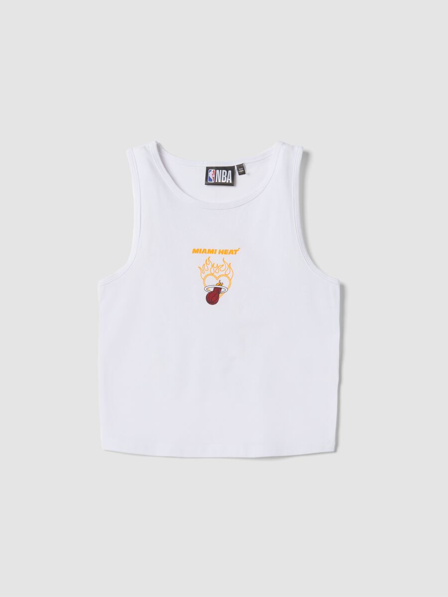 Tank top bianco in cotone elasticizzato con stampa Miami Heat fitted per ragazza_3