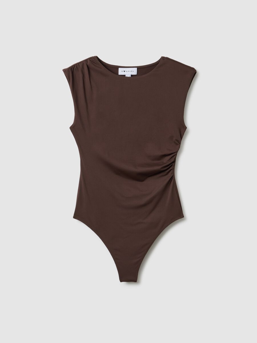 Brown stretch fabric bodysuit regular fit_4