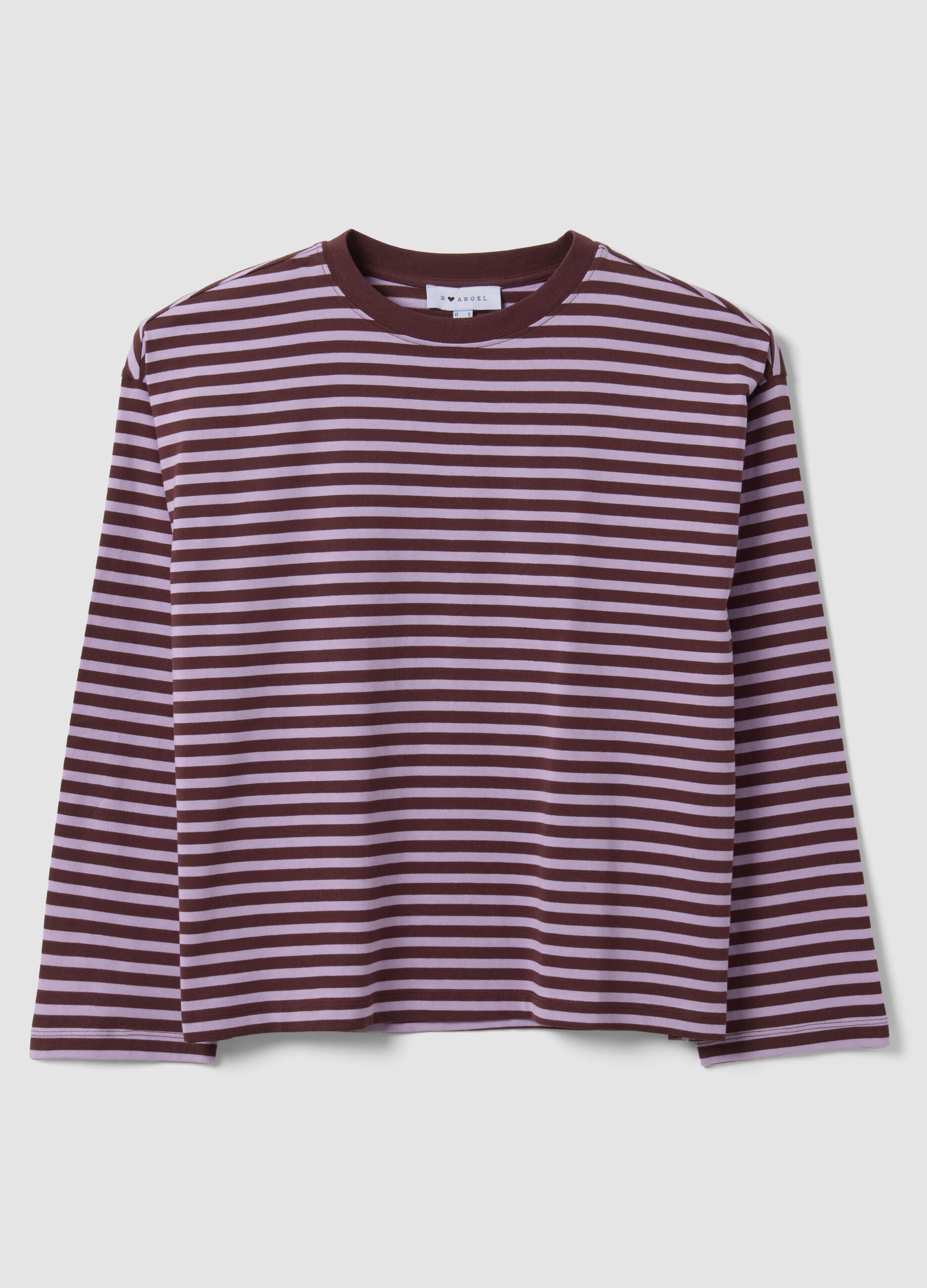 Purple striped pure cotton relaxed-fit crew-neck T-shirt