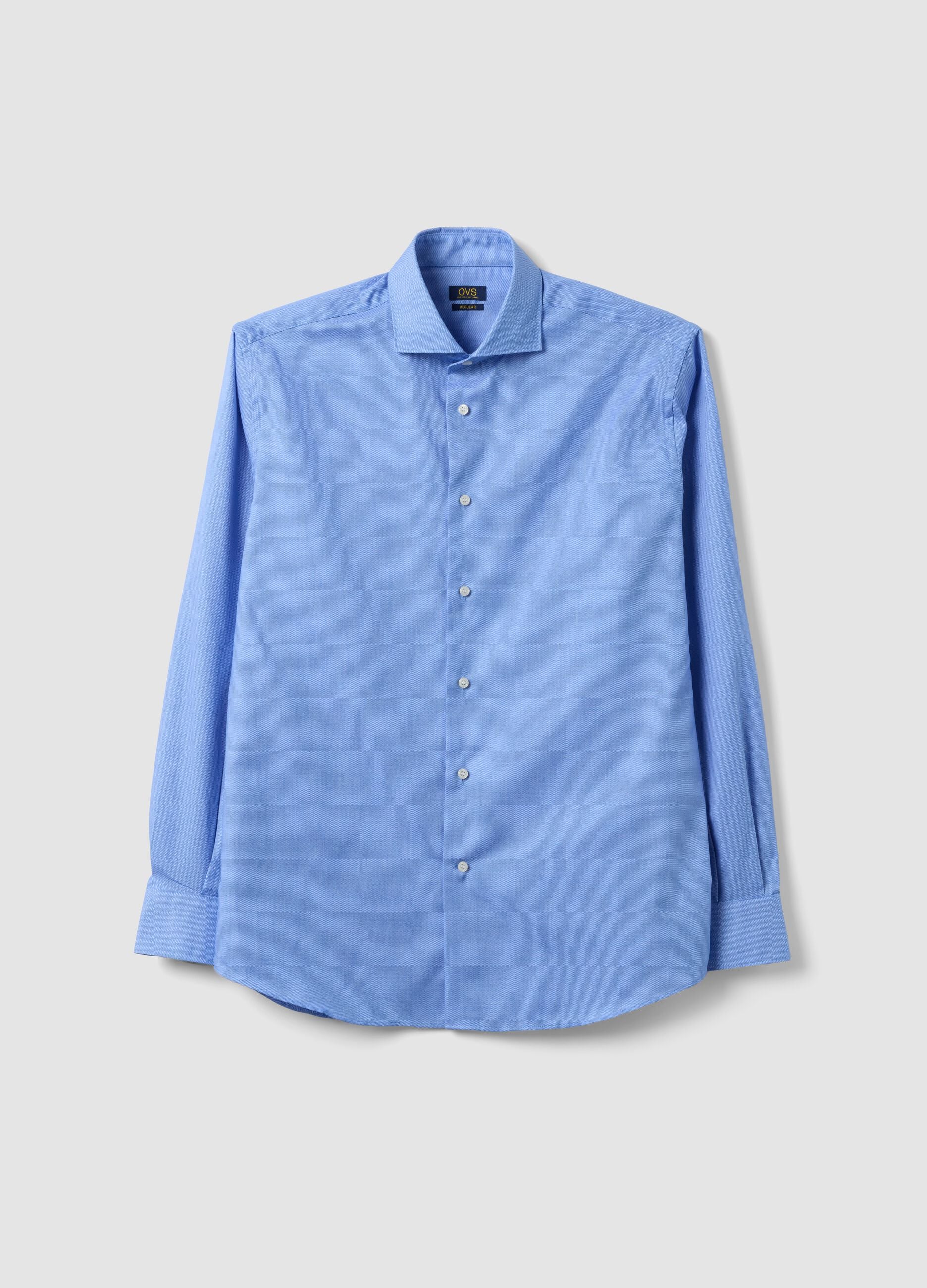 Light blue pure cotton shirt with French collar, easy-iron, regular fit