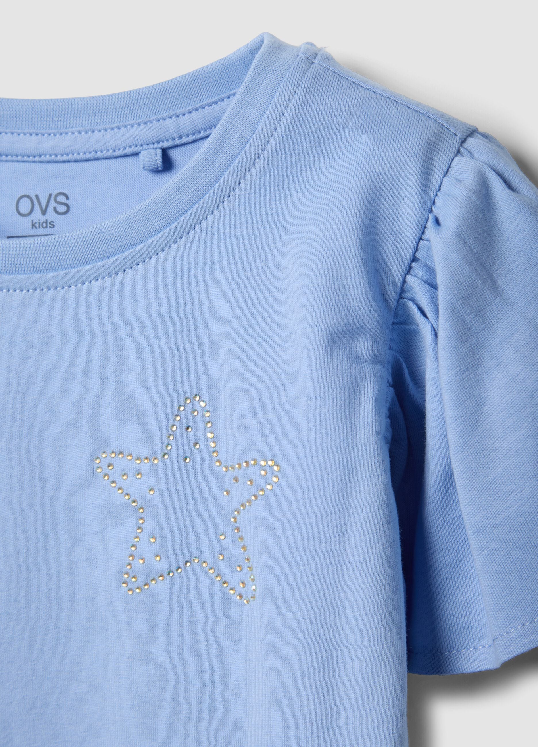 Girls&rsquo; light blue pure cotton regular-fit T-shirt with star
