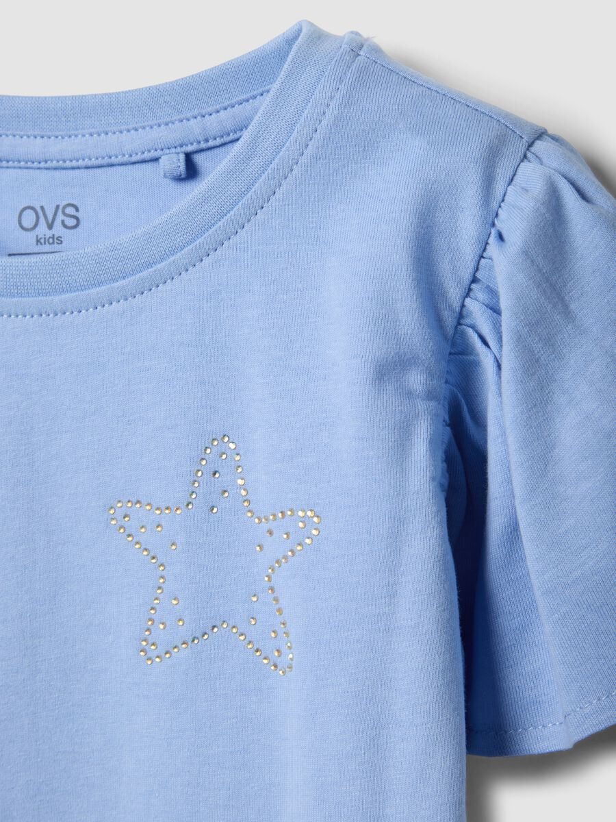Girls&rsquo; light blue pure cotton regular-fit T-shirt with star_2