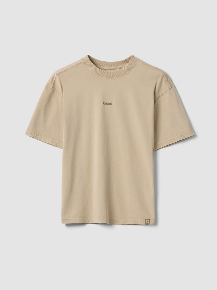 T-shirt beige in puro cotone a maniche corte da ragazzo oversize fit_3