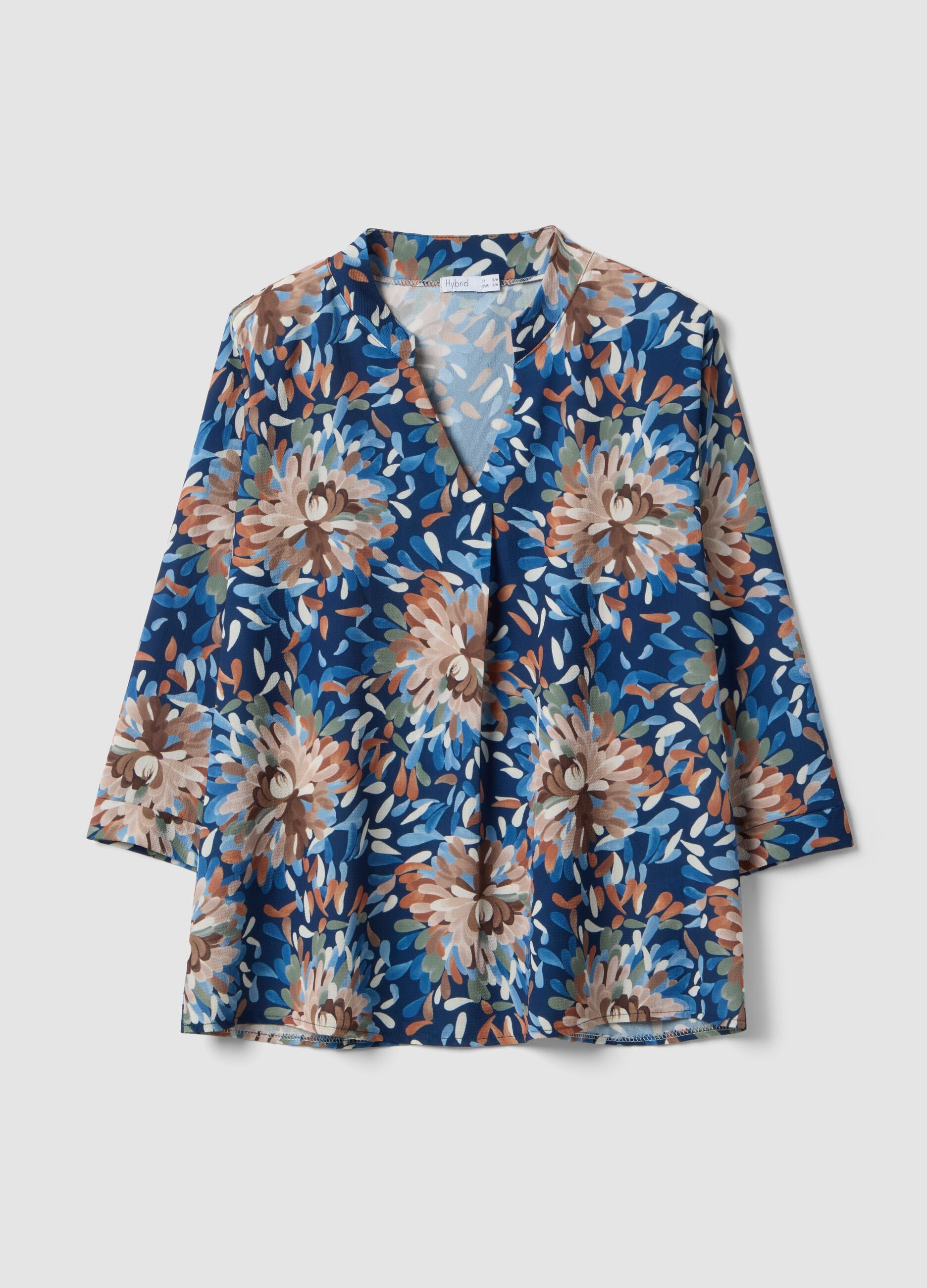 Multicolour long-sleeve top with floral pattern, regular fit