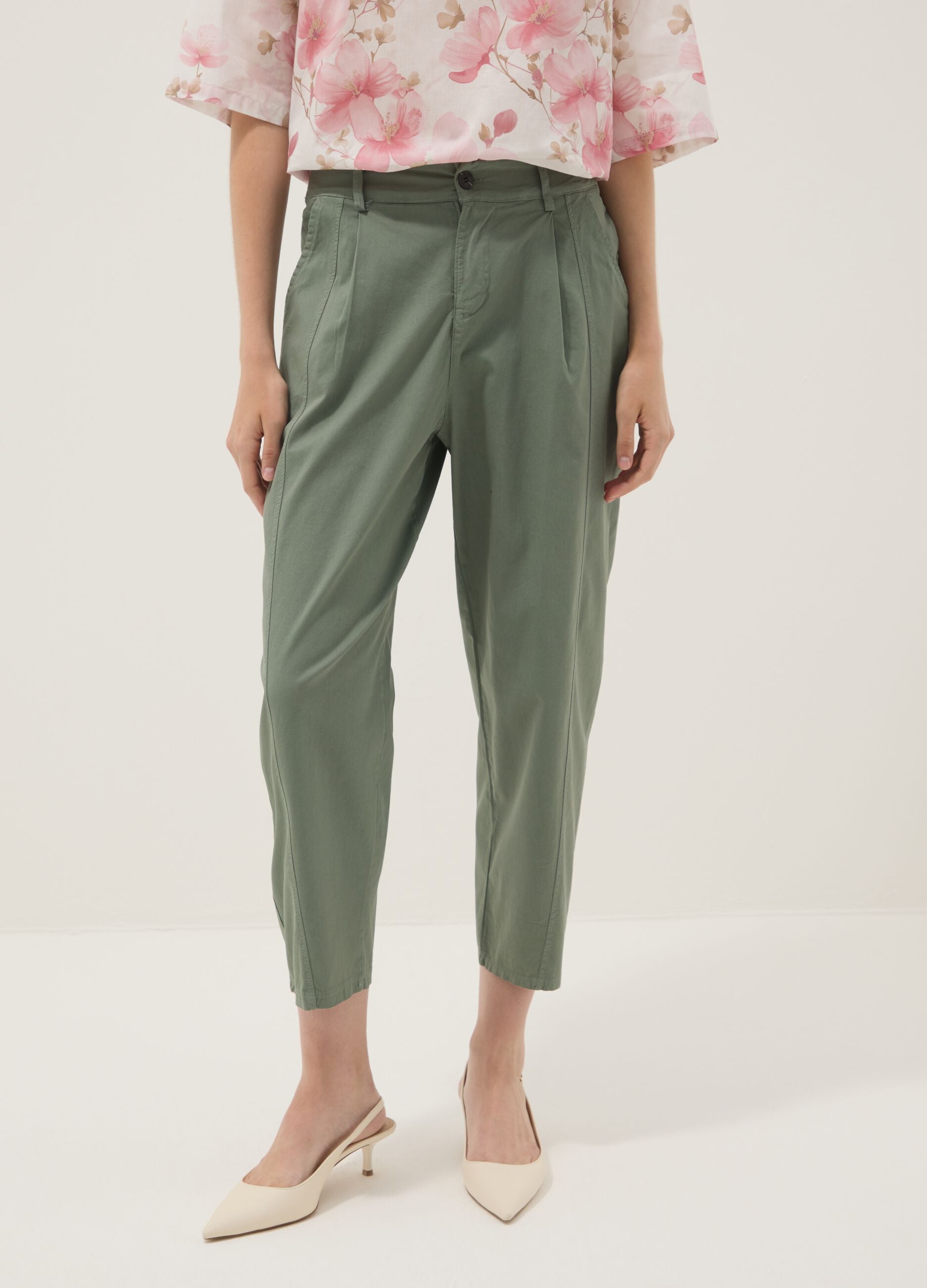 Green stretch-cotton chino trousers