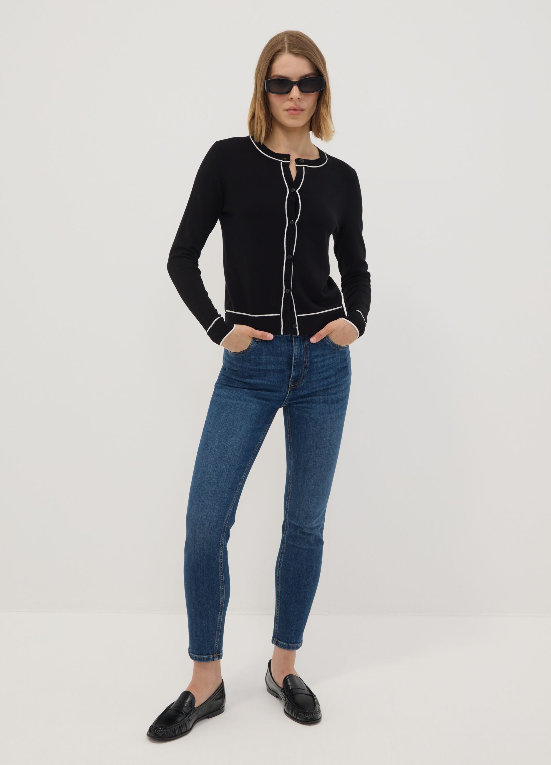 Black stretch viscose regular-fit cardigan