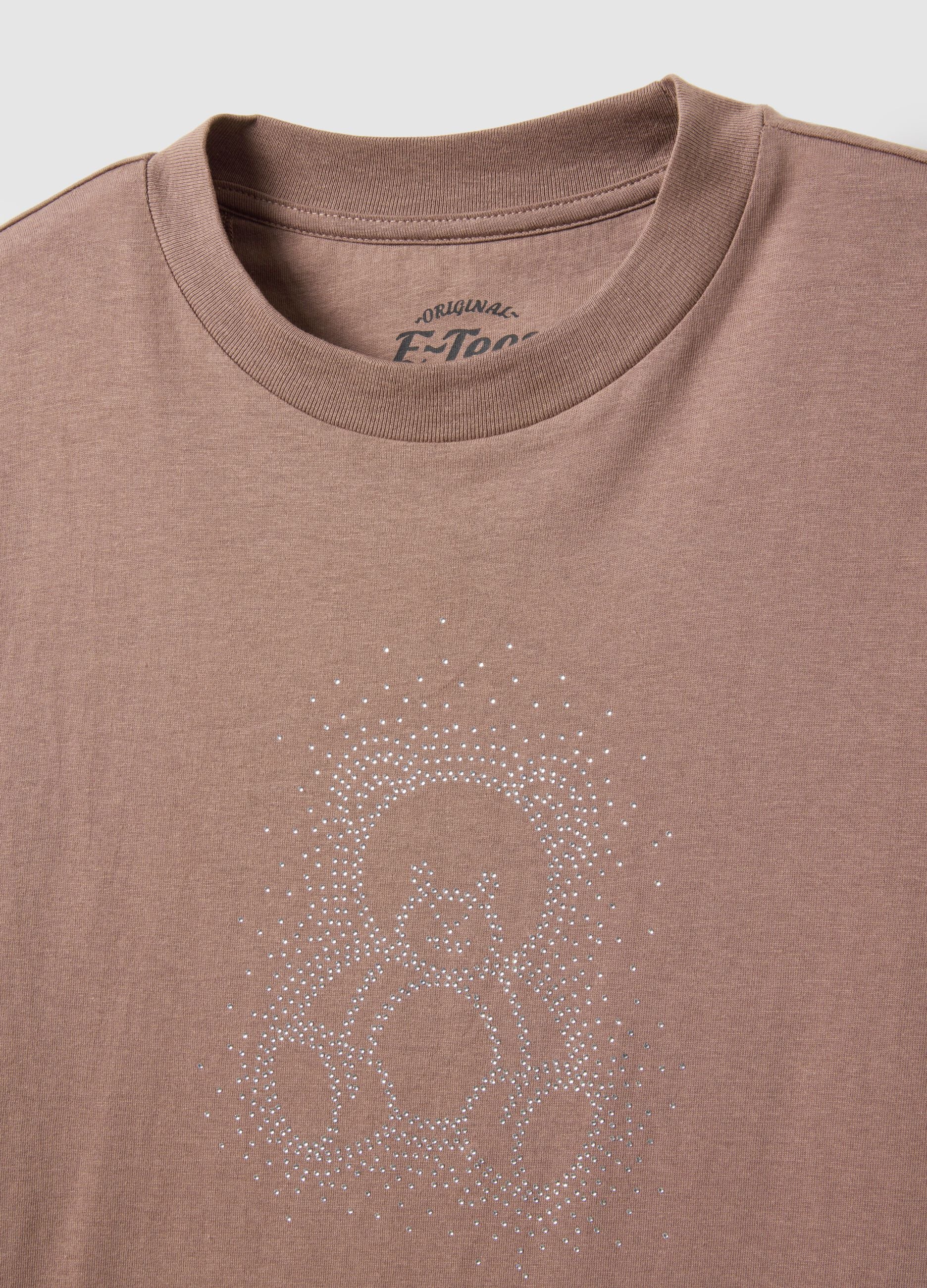 Pure cotton brown t-shirt regular fit with glittery teddy bear