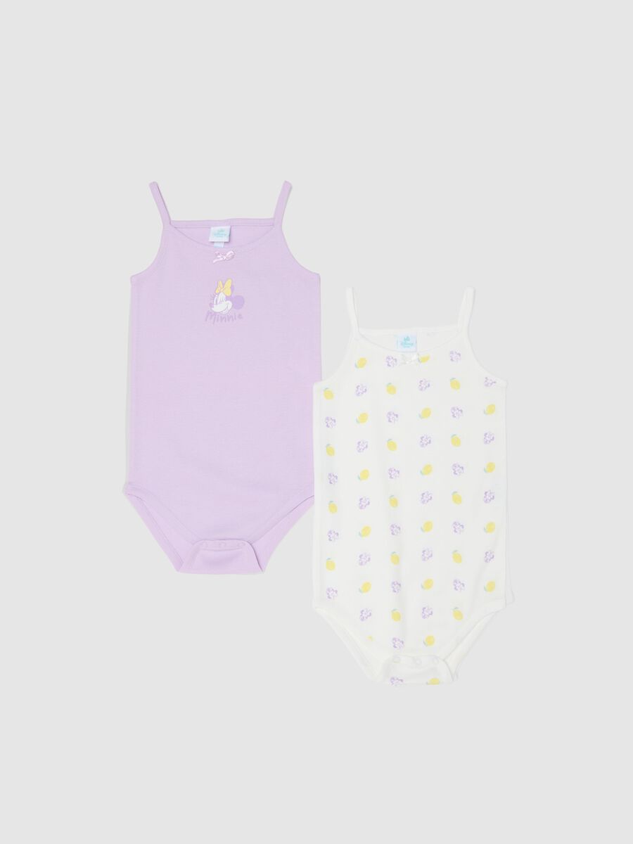 Bipack di body in puro cotone multicolor con Minnie senza maniche da neonate_0