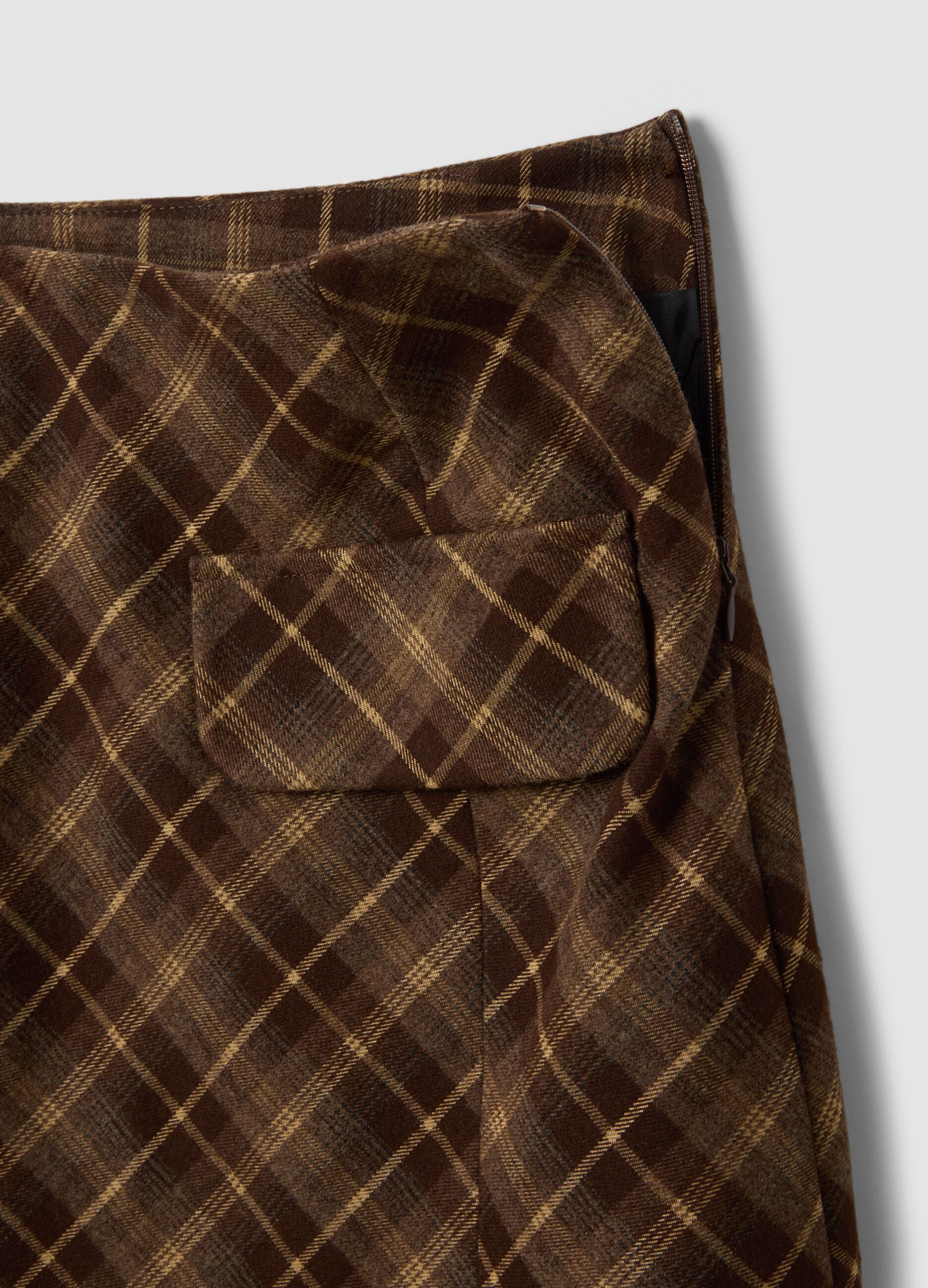 Brown stretch viscose checked skirt