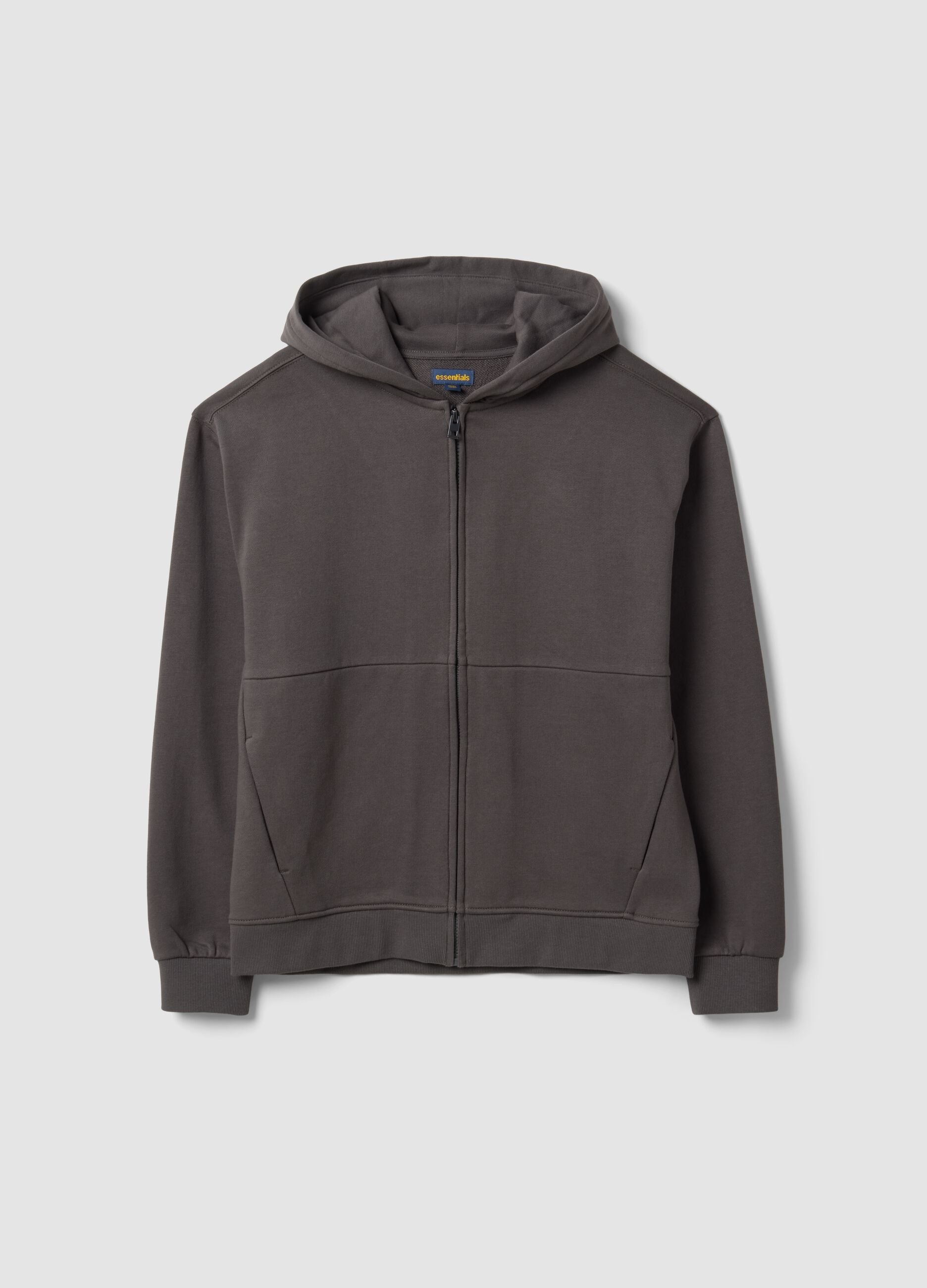 Grey organic cotton zip-up hoodie for boys, relaxed fit