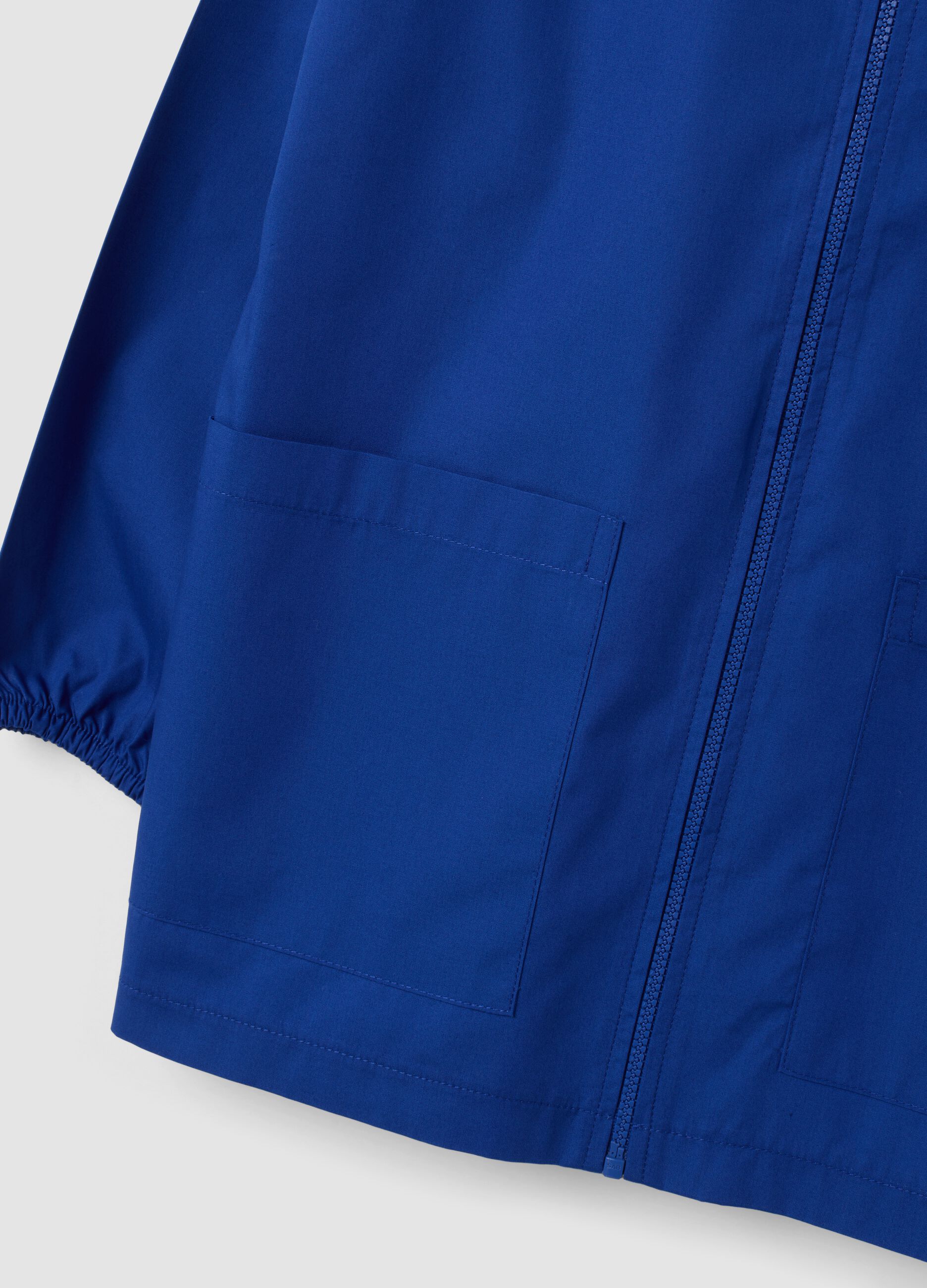 Customisable blue school smock with zip and panda embroidery for boys