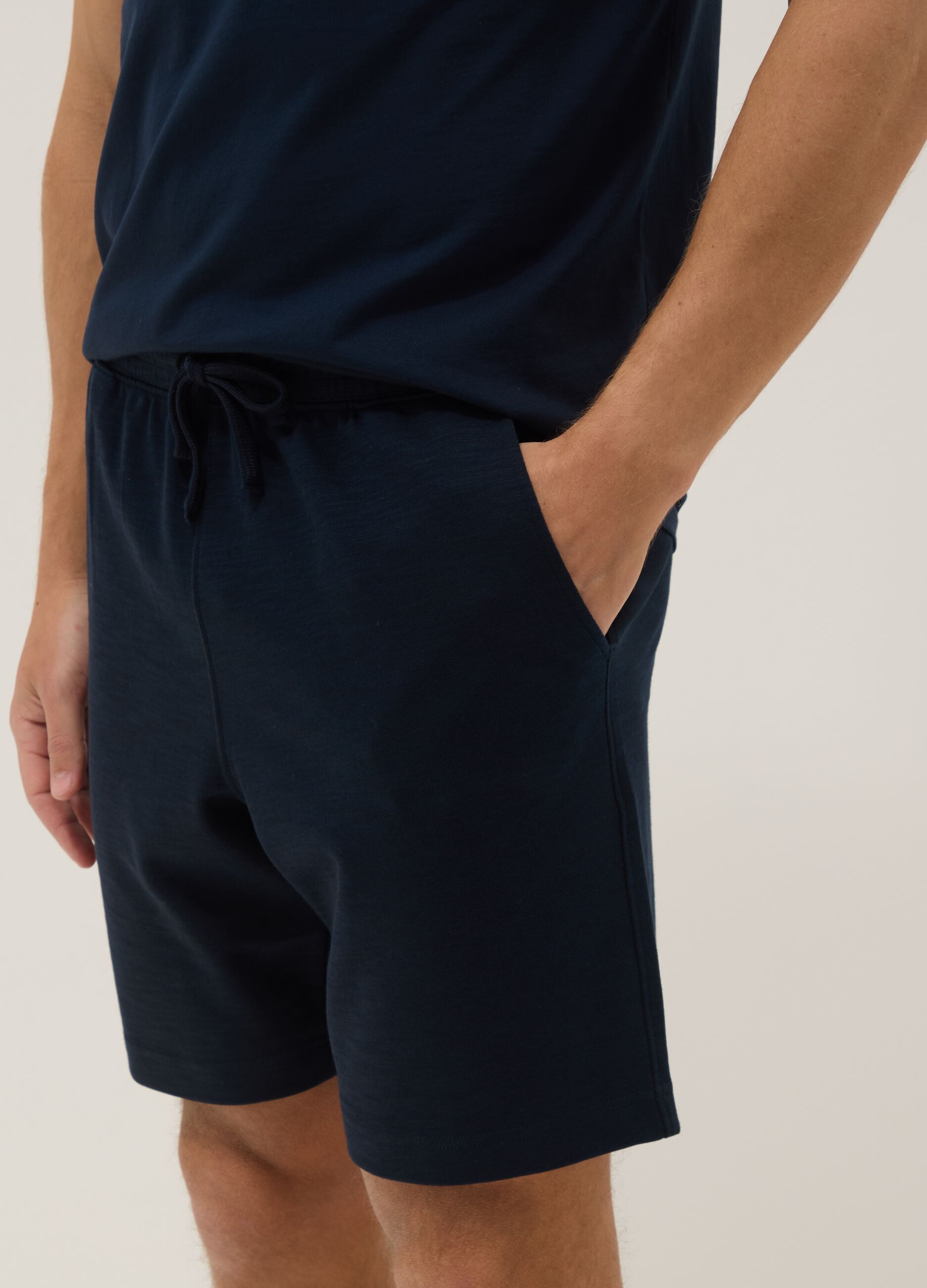Blue cotton-blend pyjama shorts, regular fit