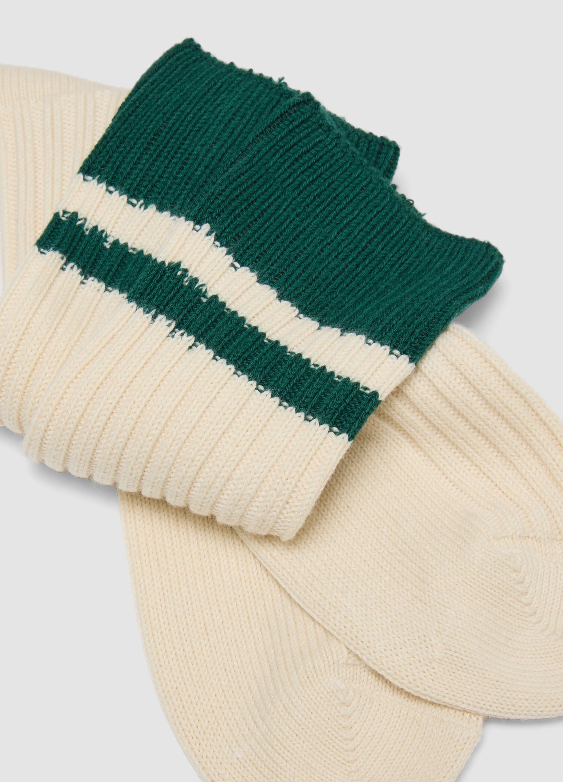 White stretch cotton-blend tennis socks with stripes