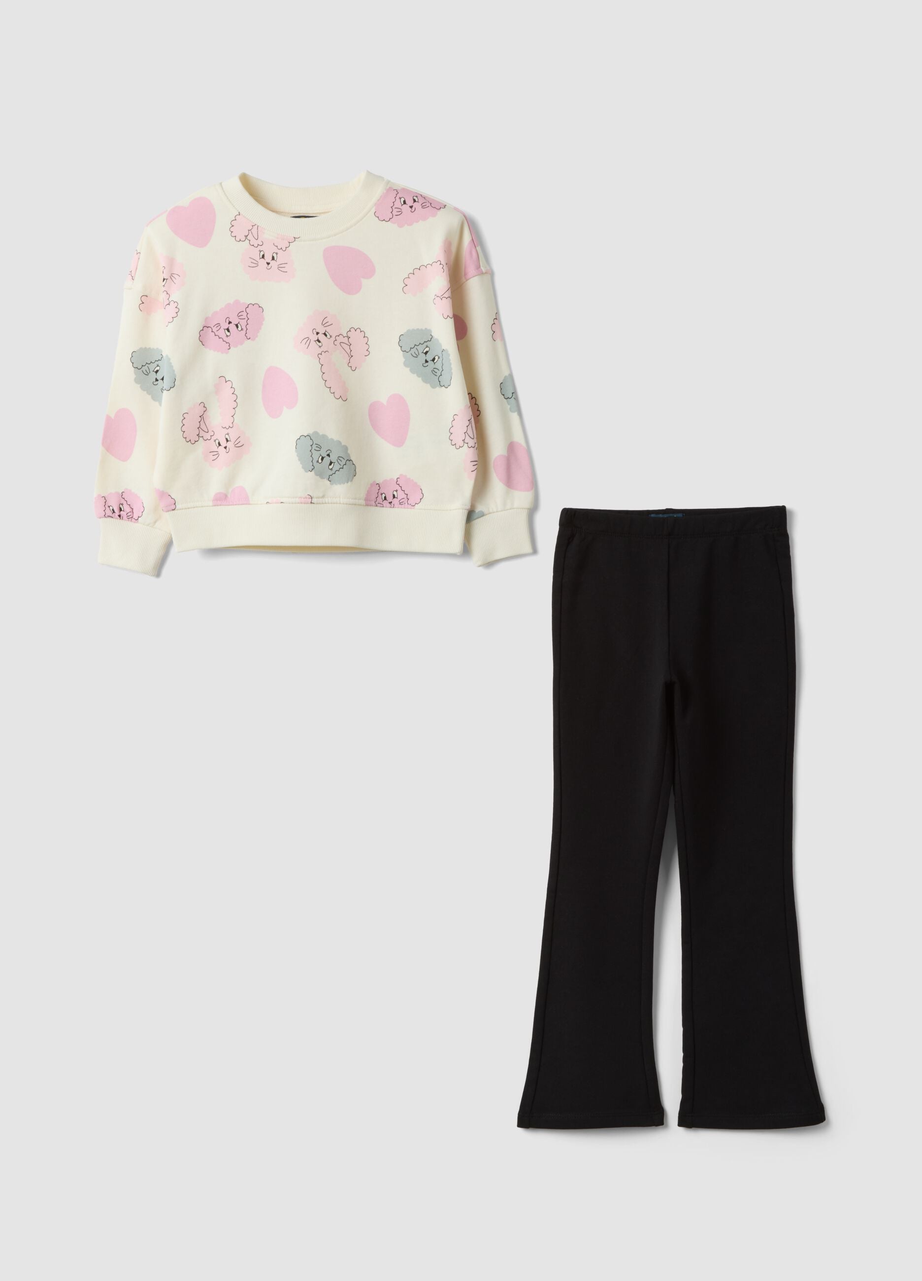 Multicoloured pure cotton girls&rsquo; set with sweatshirt and puppy print