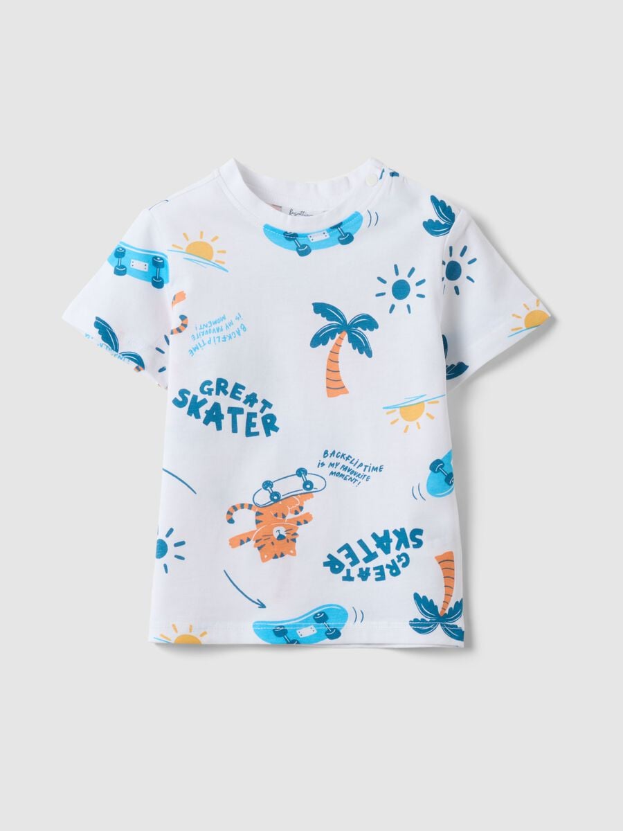 Multicolor pure cotton children's regular fit t-shirt with prints_0