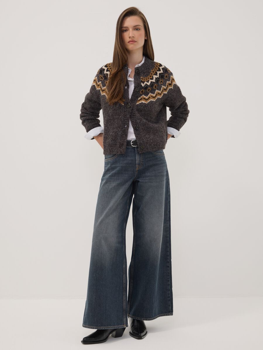 Grey crew-neck jacquard cardigan_2