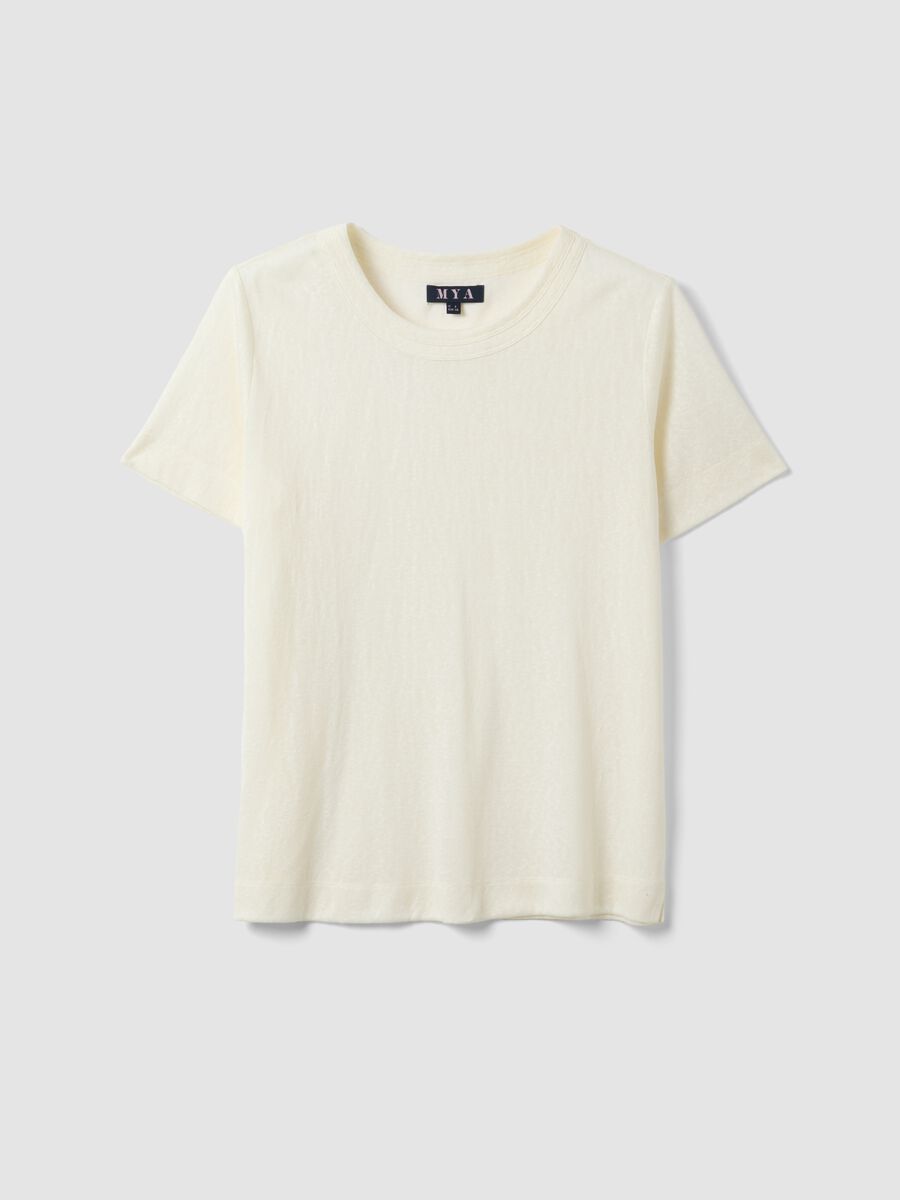 T-shirt bianca in misto viscosa a maniche corte regular fit_4