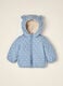 Blue quilted hooded jacket with bear ears_0