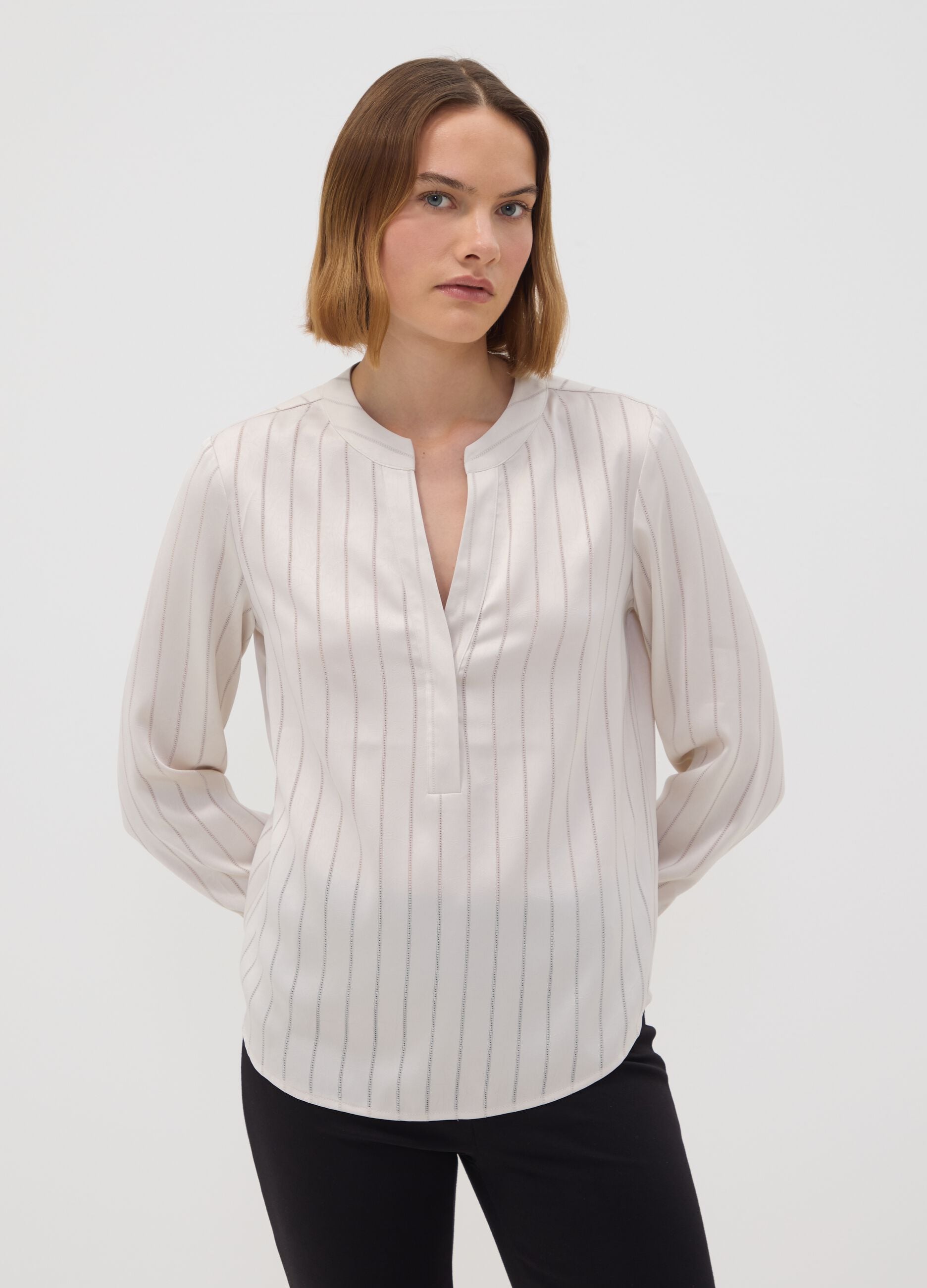White striped stretch-fabric shirt
