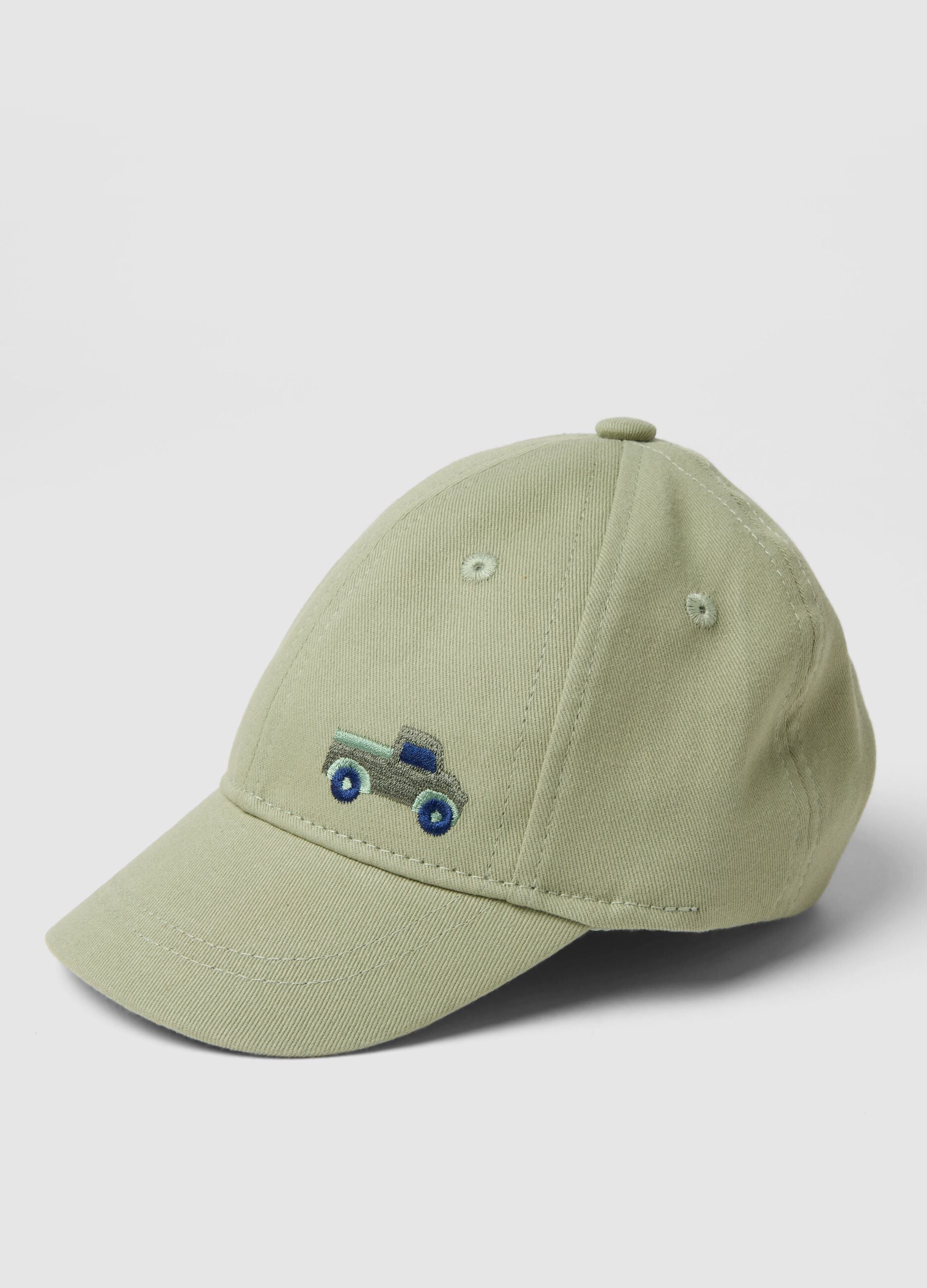 Green pure cotton baseball cap for children with embroidery