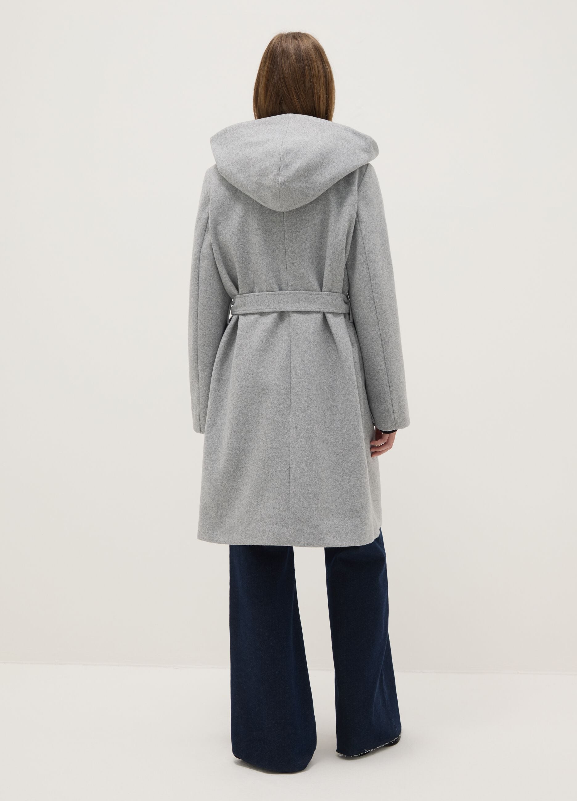 Grey single-breasted regular fit coat with belt