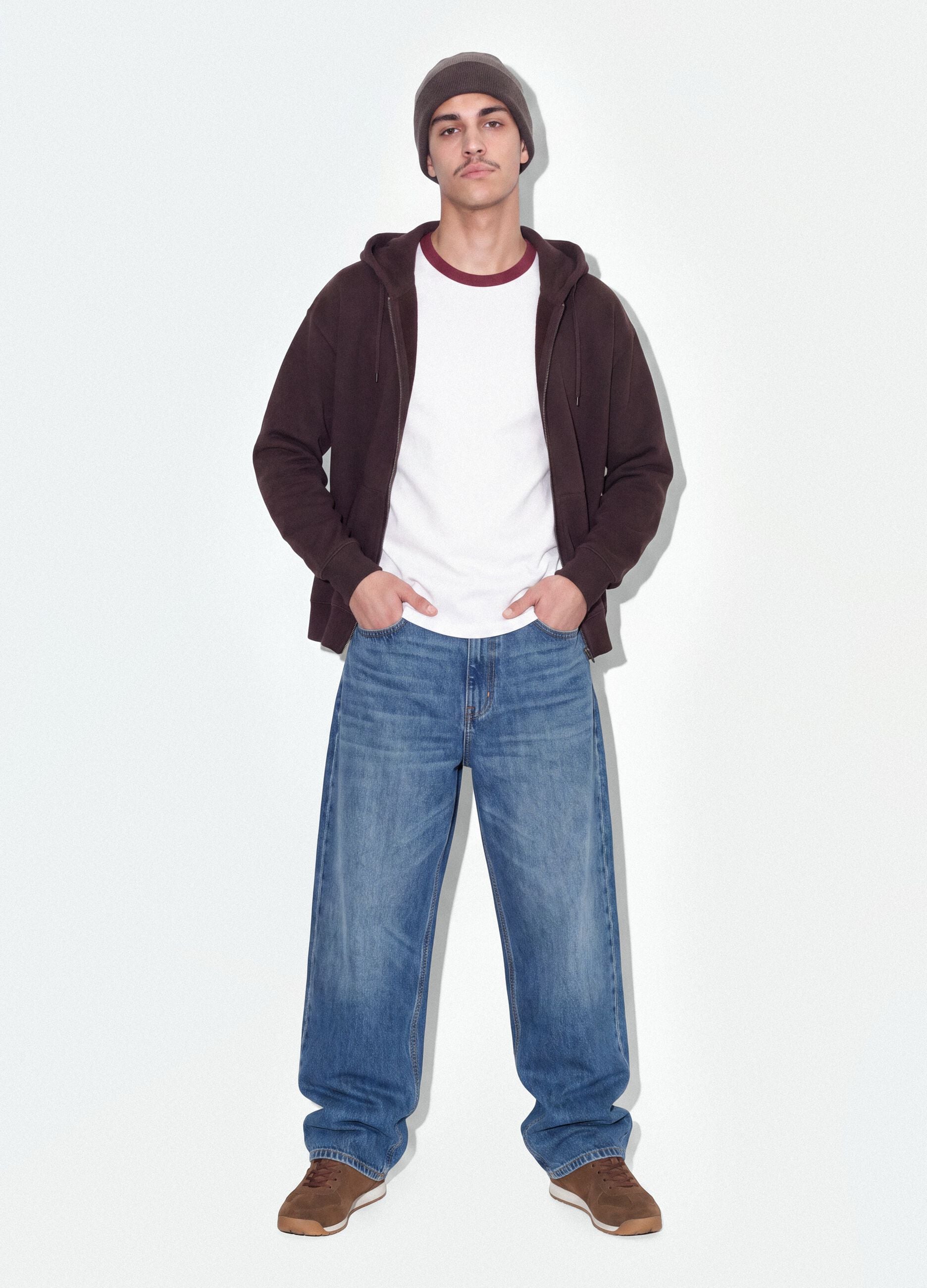 Blue denim jeans in pure cotton, loose fit