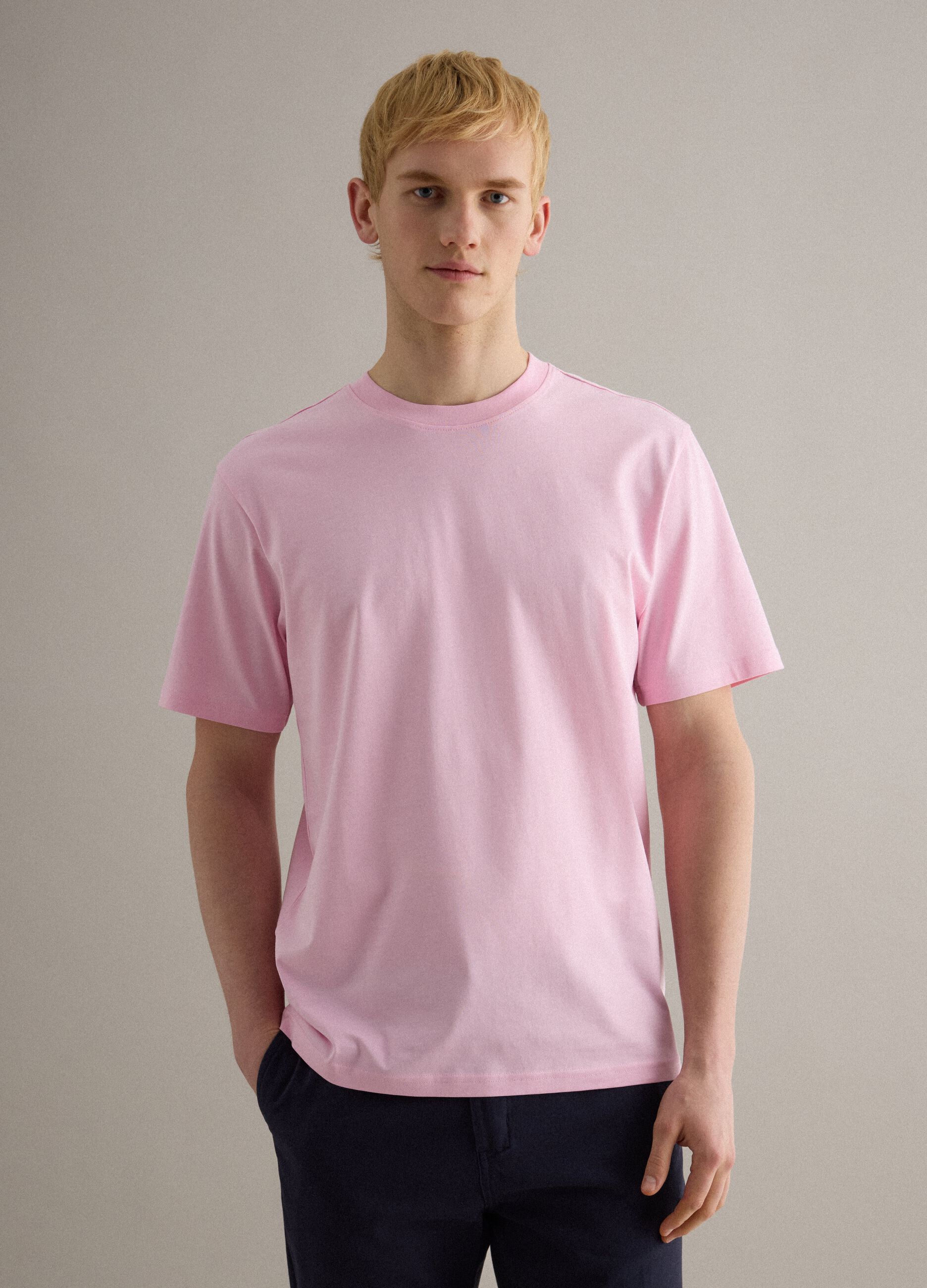 Pink pure cotton crew neck t-shirt with relaxed fit