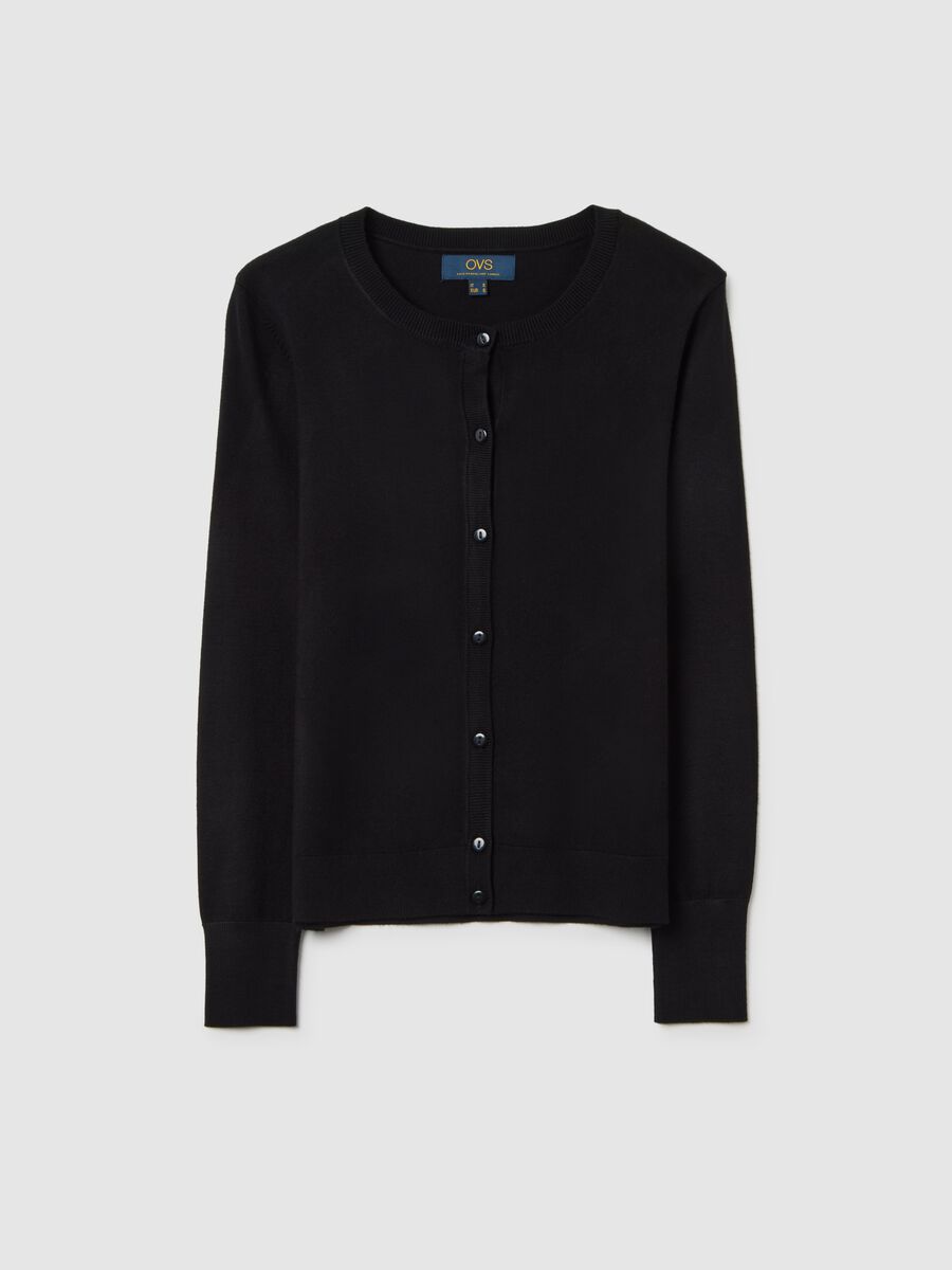 Black crew neck cardigan, regular fit in jersey knit_4