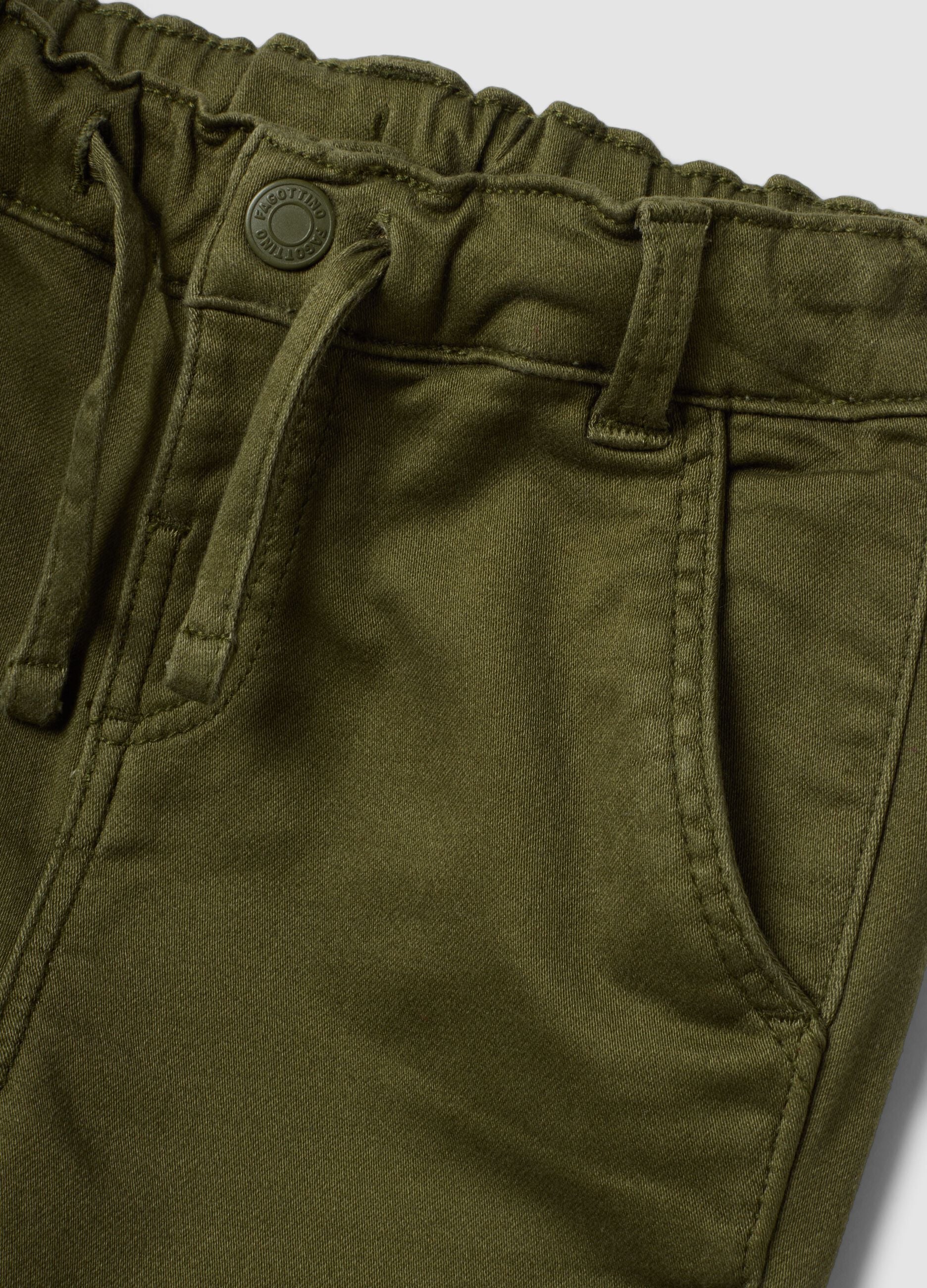 Green stretch cotton jogger trousers with drawstring, oversized fit for baby boy