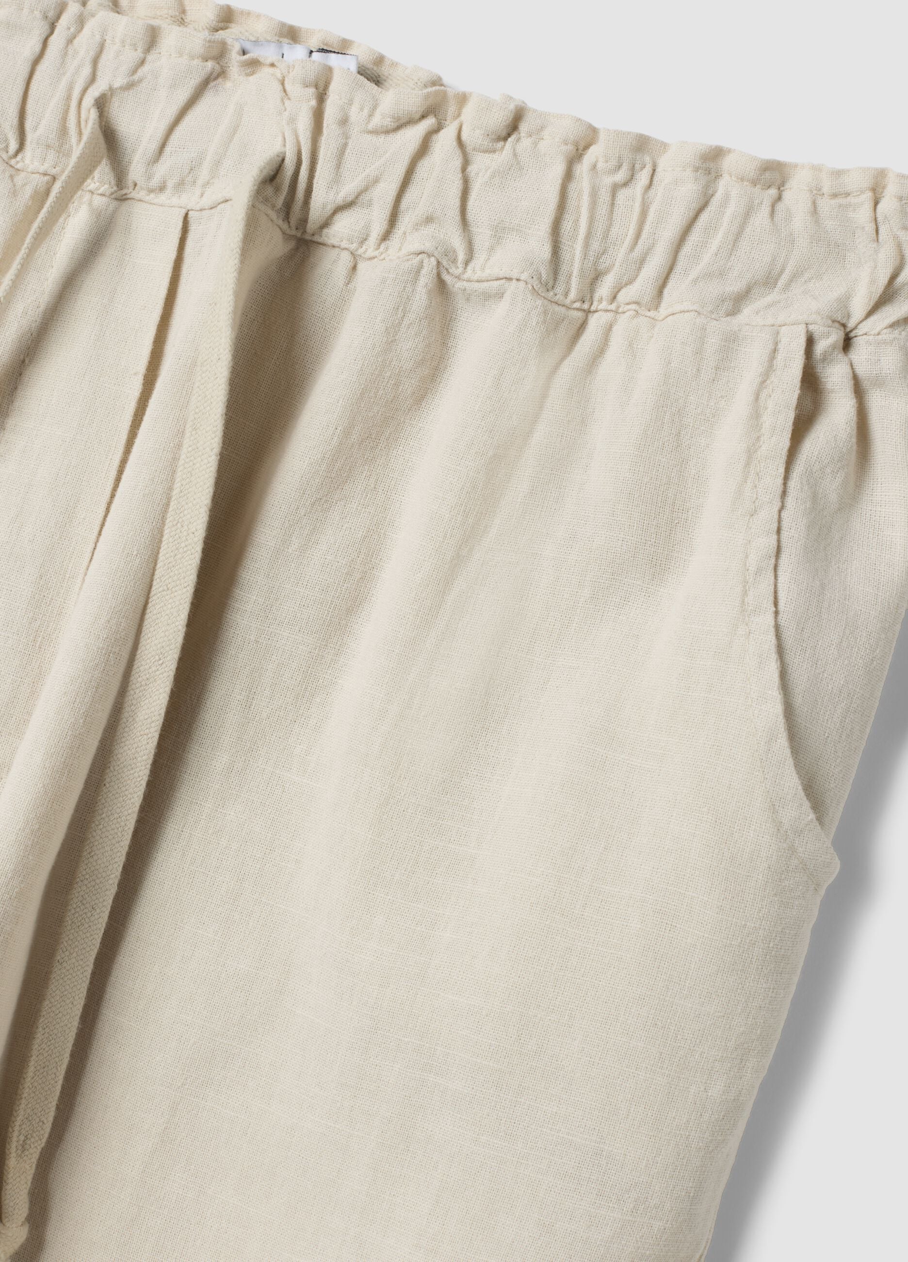 Beige linen-cotton blend trousers