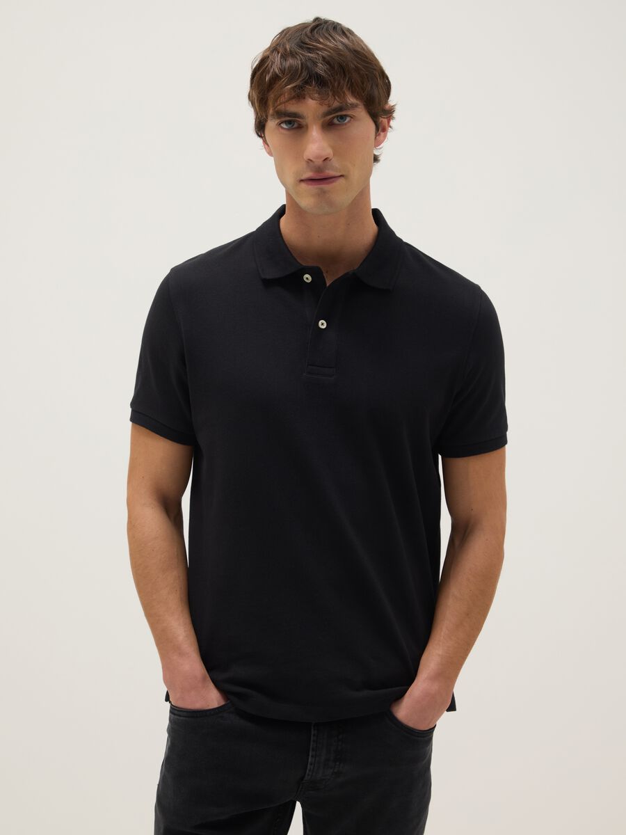 Black pure cotton polo shirt, regular fit_0